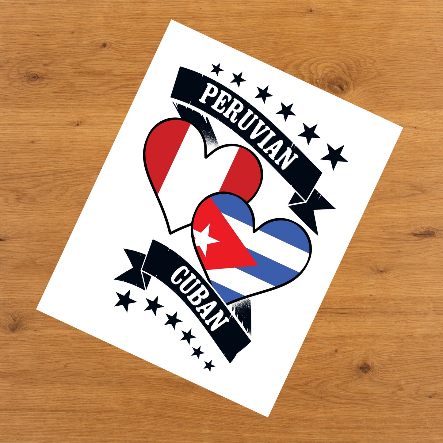 Peruvian Cuban Heart Flags Peru Cuba 8"x10" Wall Art Print