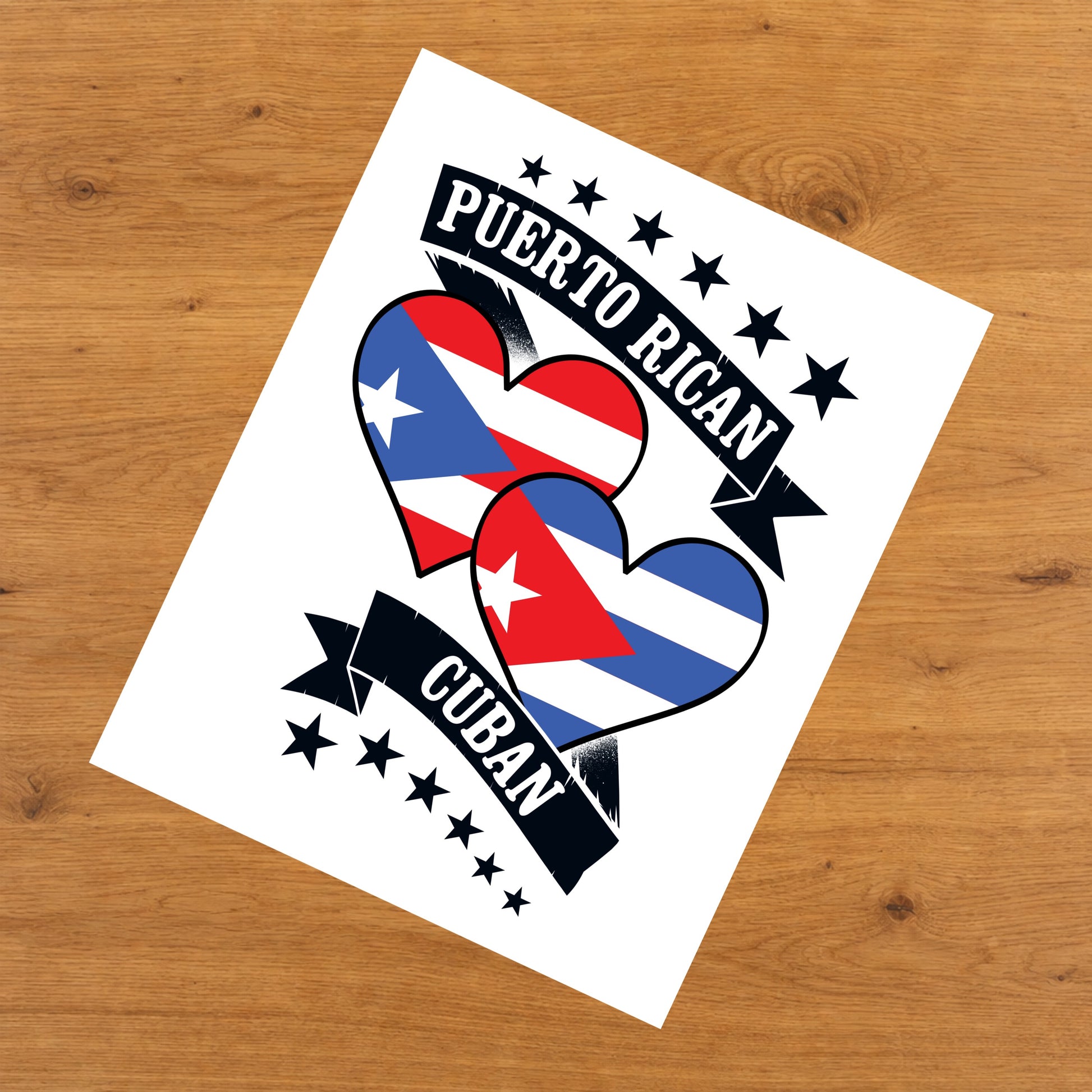 Puerto Rican Cuban Heart Flags Puerto Rico Cuba 8"x10" Wall Art Print