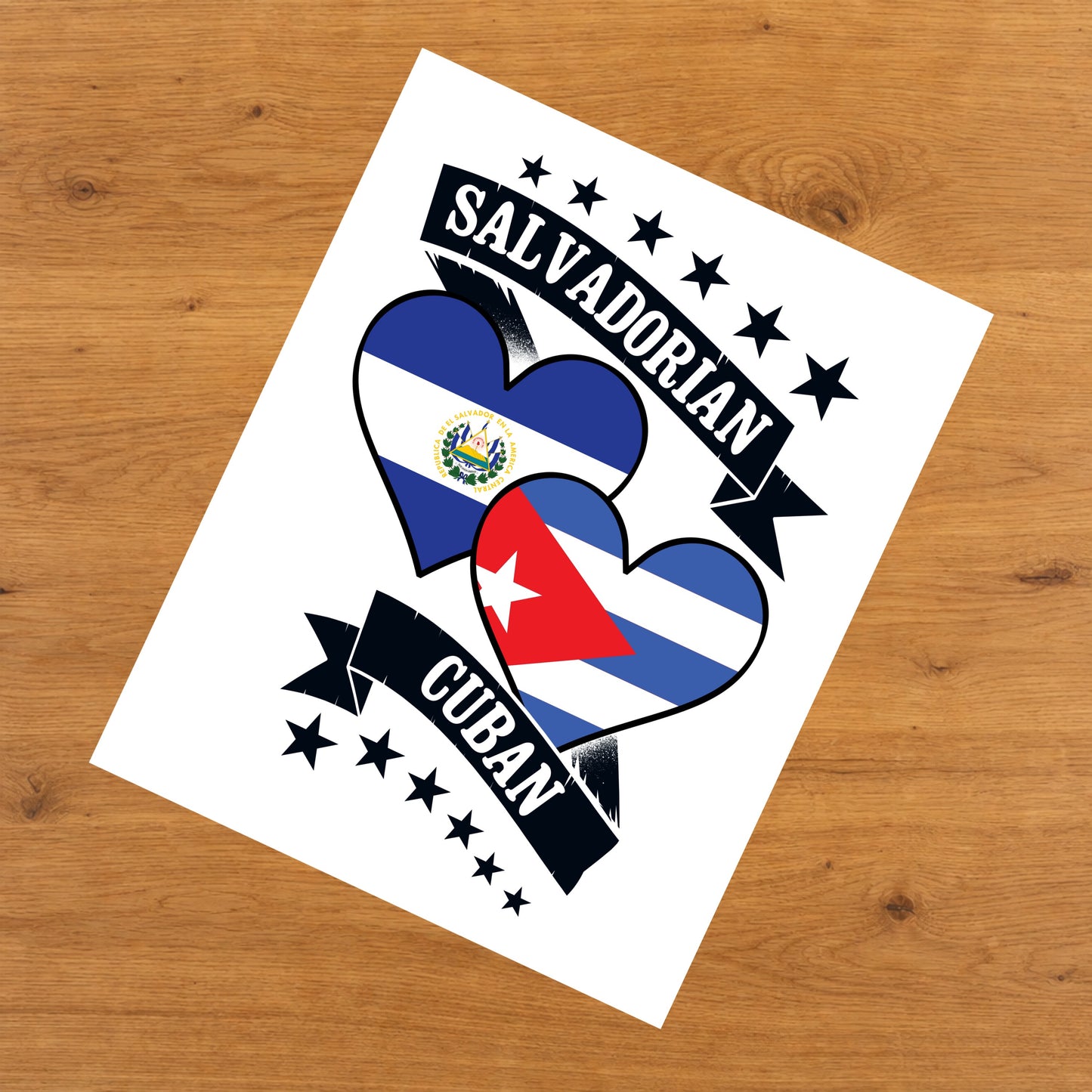 Salvadorian Cuban Heart Flags El Salvador Cuba 8"x10" Wall Art Print