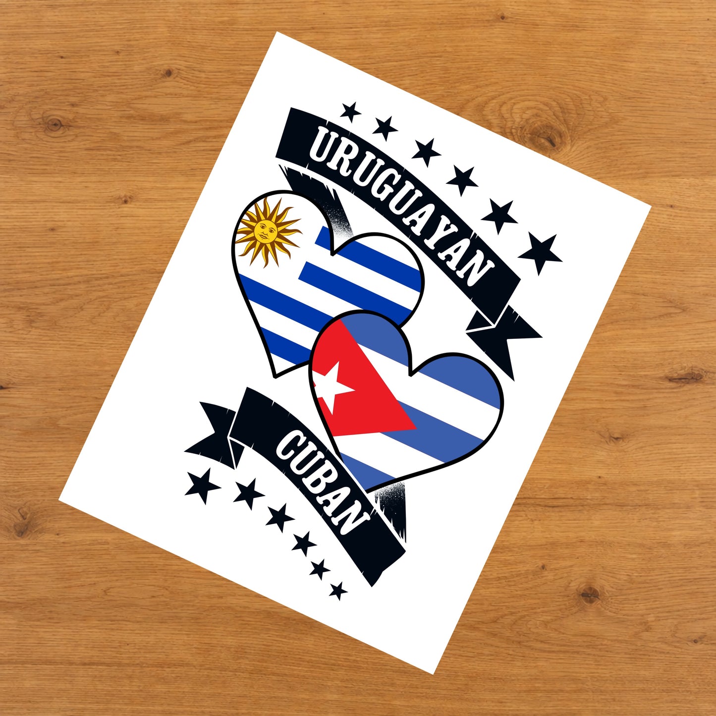 Uruguayan Cuban Heart Flags Uruguay Cuba 8"x10" Wall Art Print