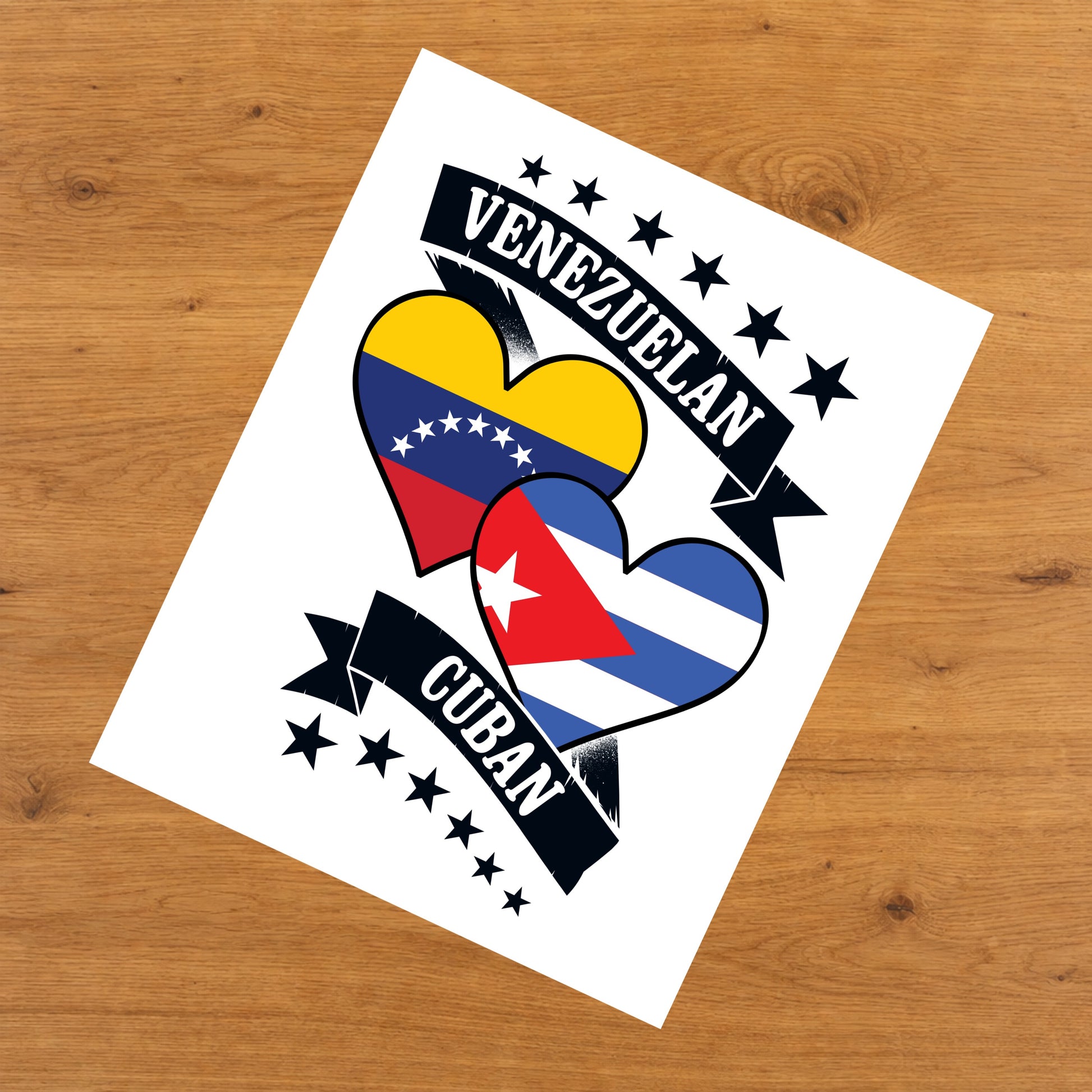 Venezuelan Cuban Heart Flags Venezuela Cuba 8"x10" Wall Art Print