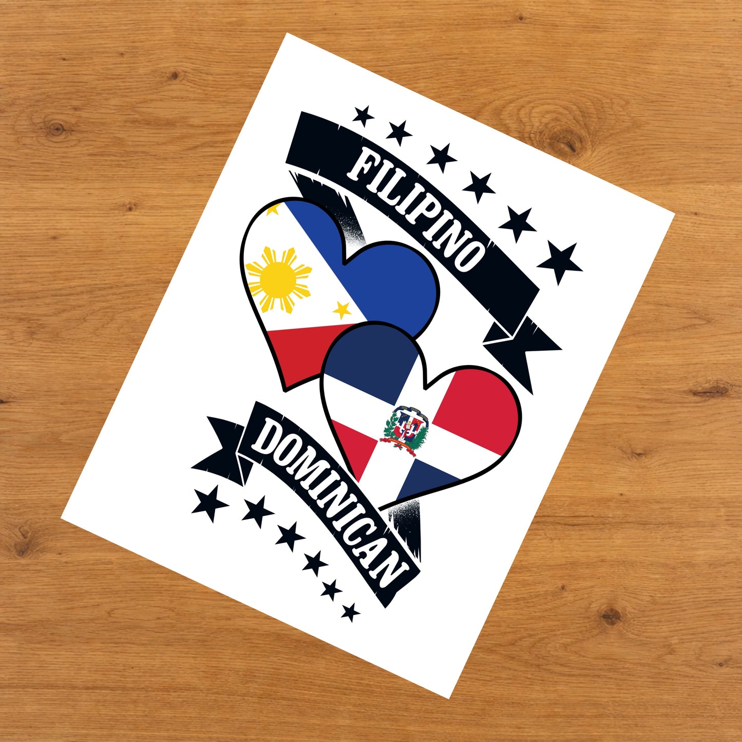 Filipino Dominican Heart Flags Philippines Dominican Republic 8"x10" Wall Art Print