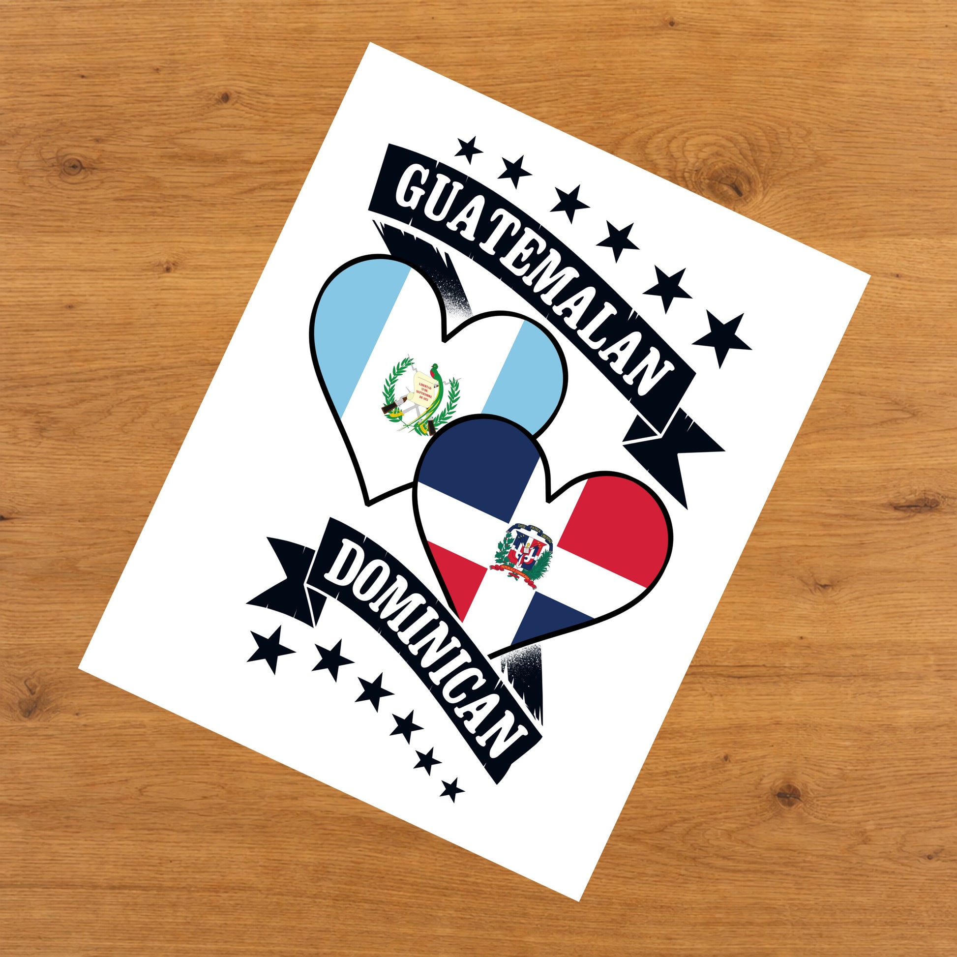 Guatemalan Dominican Heart Flags Guatemala Dominican Republic 8"x10" Wall Art Print
