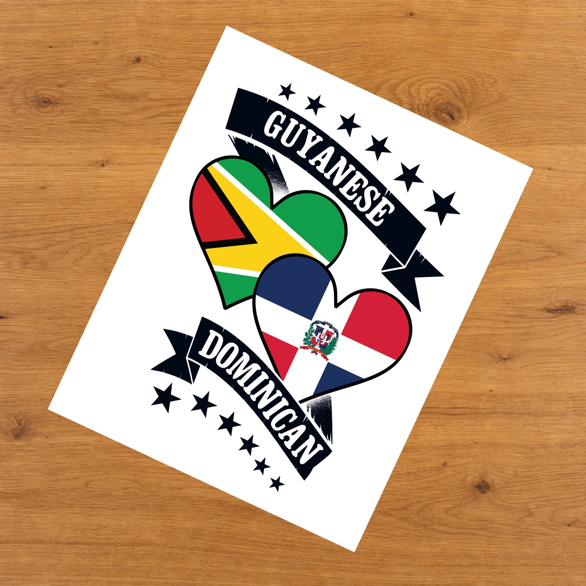 Guyanese Dominican Heart Flags Guyana Dominican Republic 8"x10" Wall Art Print