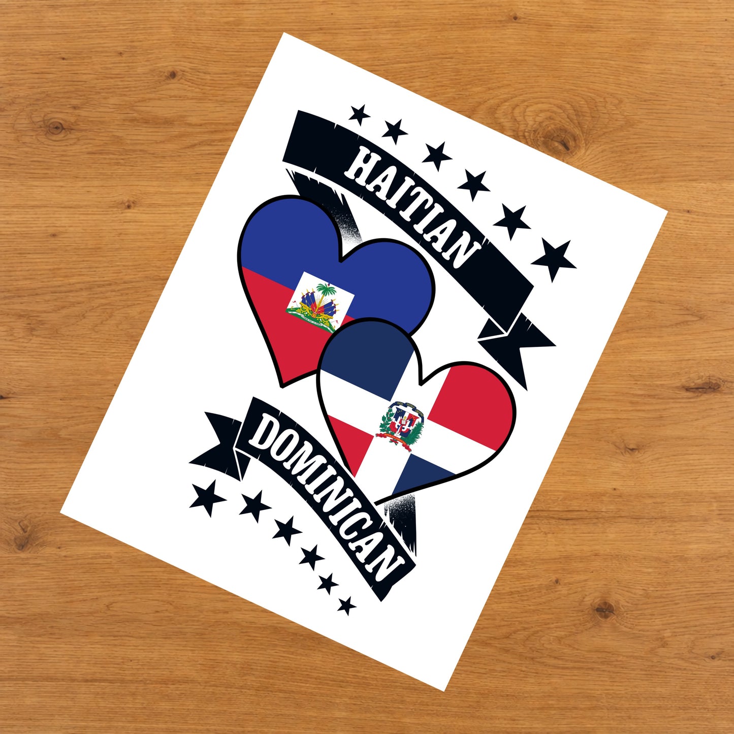 Haitian Dominican Heart Flags Haiti Dominican Republic 8"x10" Wall Art Print
