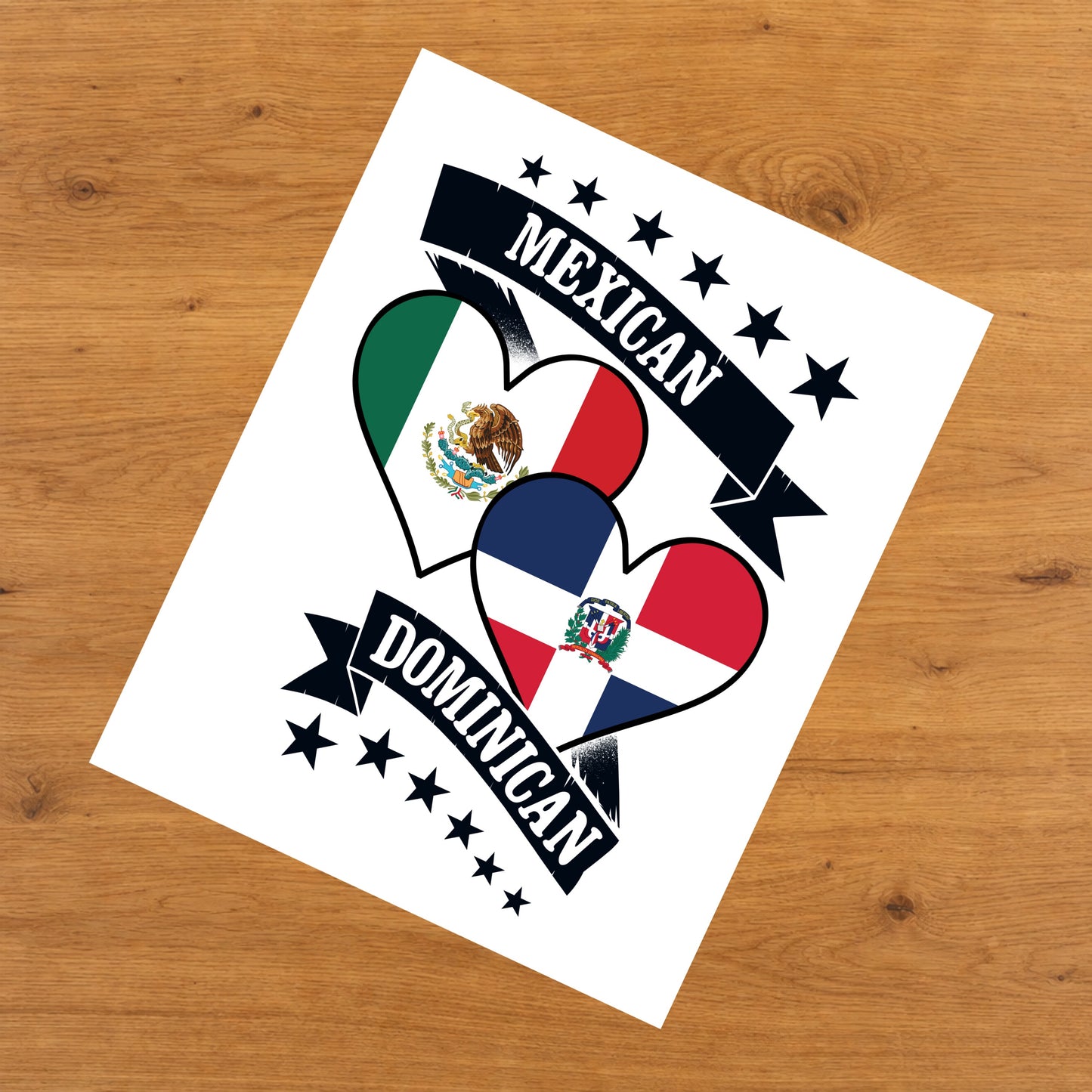 Mexican Dominican Heart Flags Mexico Dominican Republic 8"x10" Wall Art Print