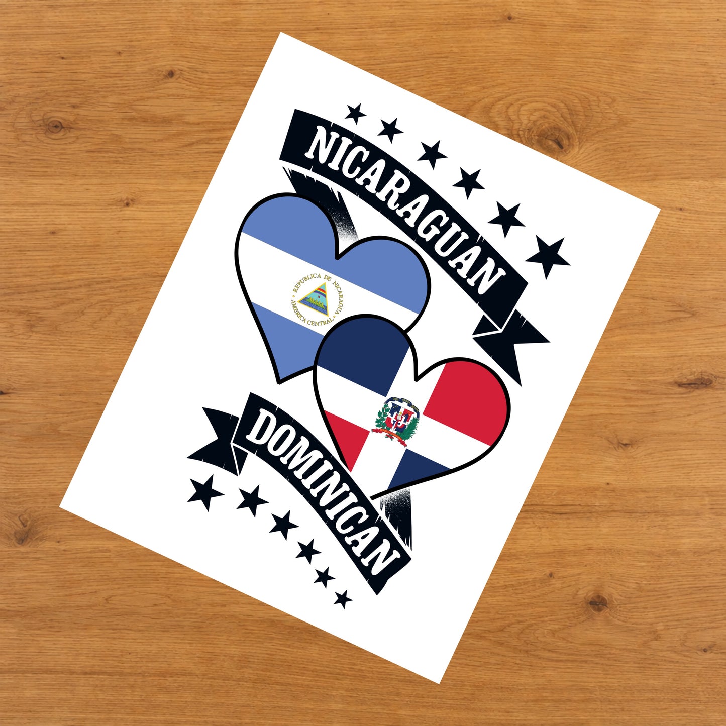 Nicaraguan Dominican Heart Flags Nicaragua Dominican Republic 8"x10" Wall Art Print