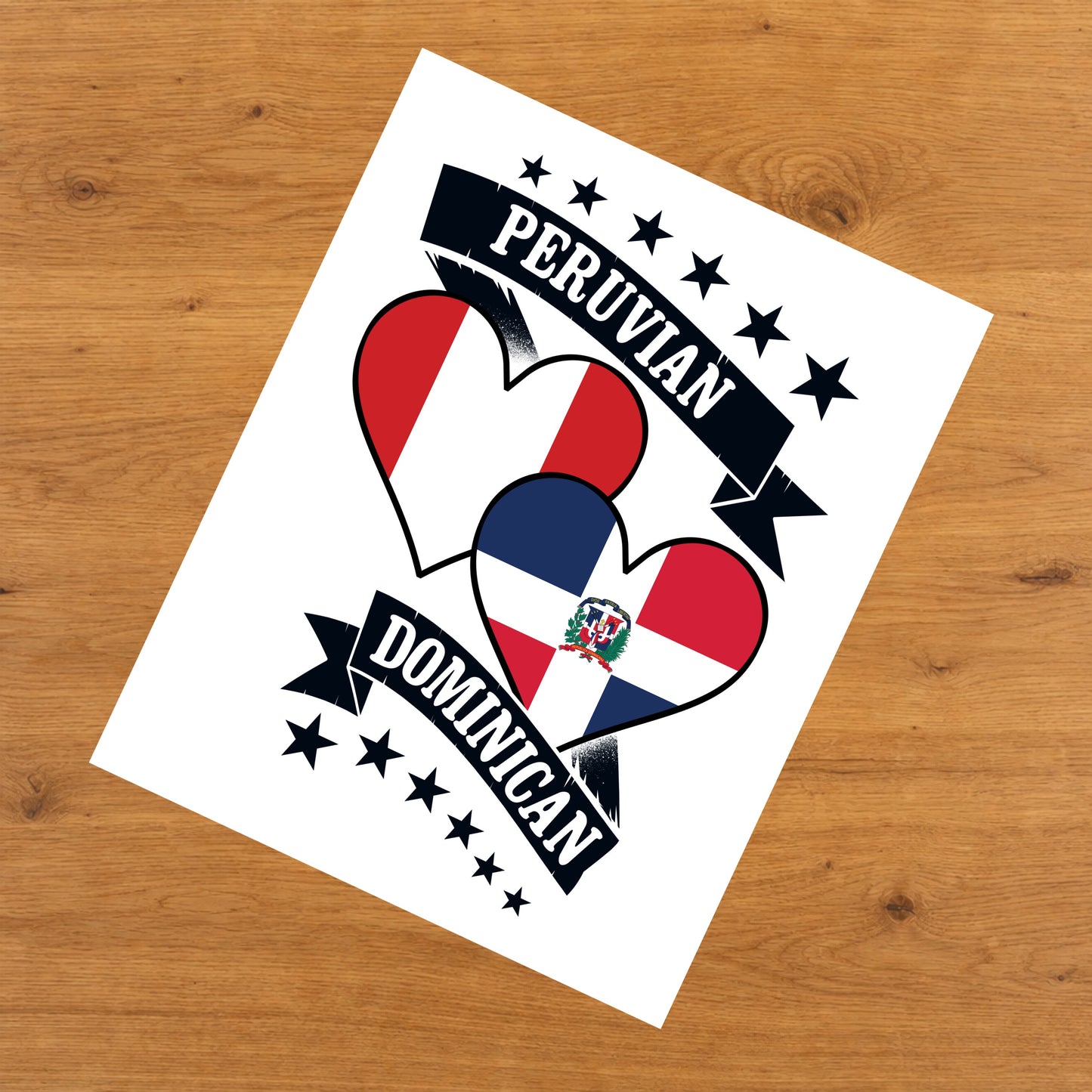Peruvian Dominican Heart Flags Peru Dominican Republic 8"x10" Wall Art Print