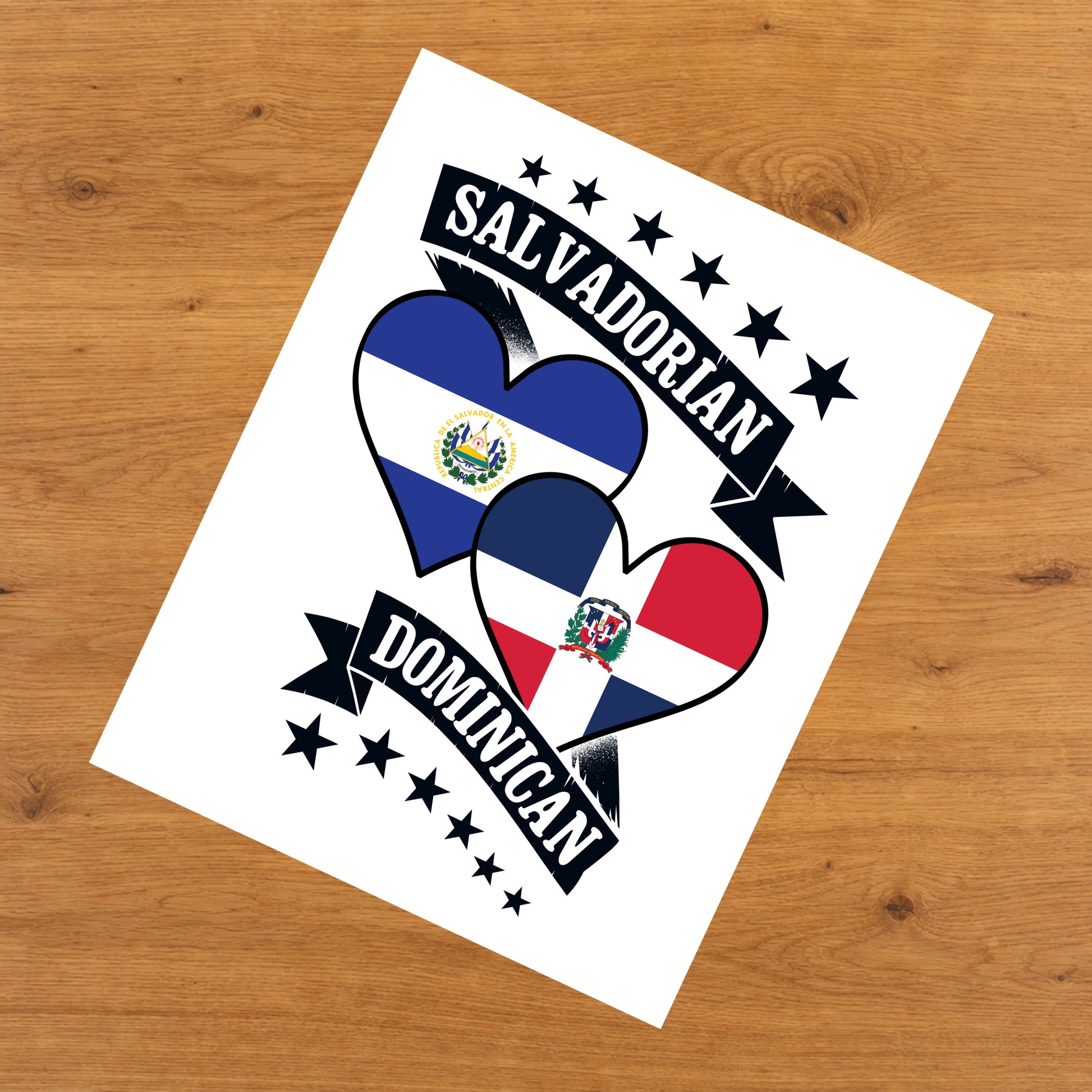 Salvadorian Dominican Heart Flags El Salvador Dominican Republic 8"x10" Wall Art Print