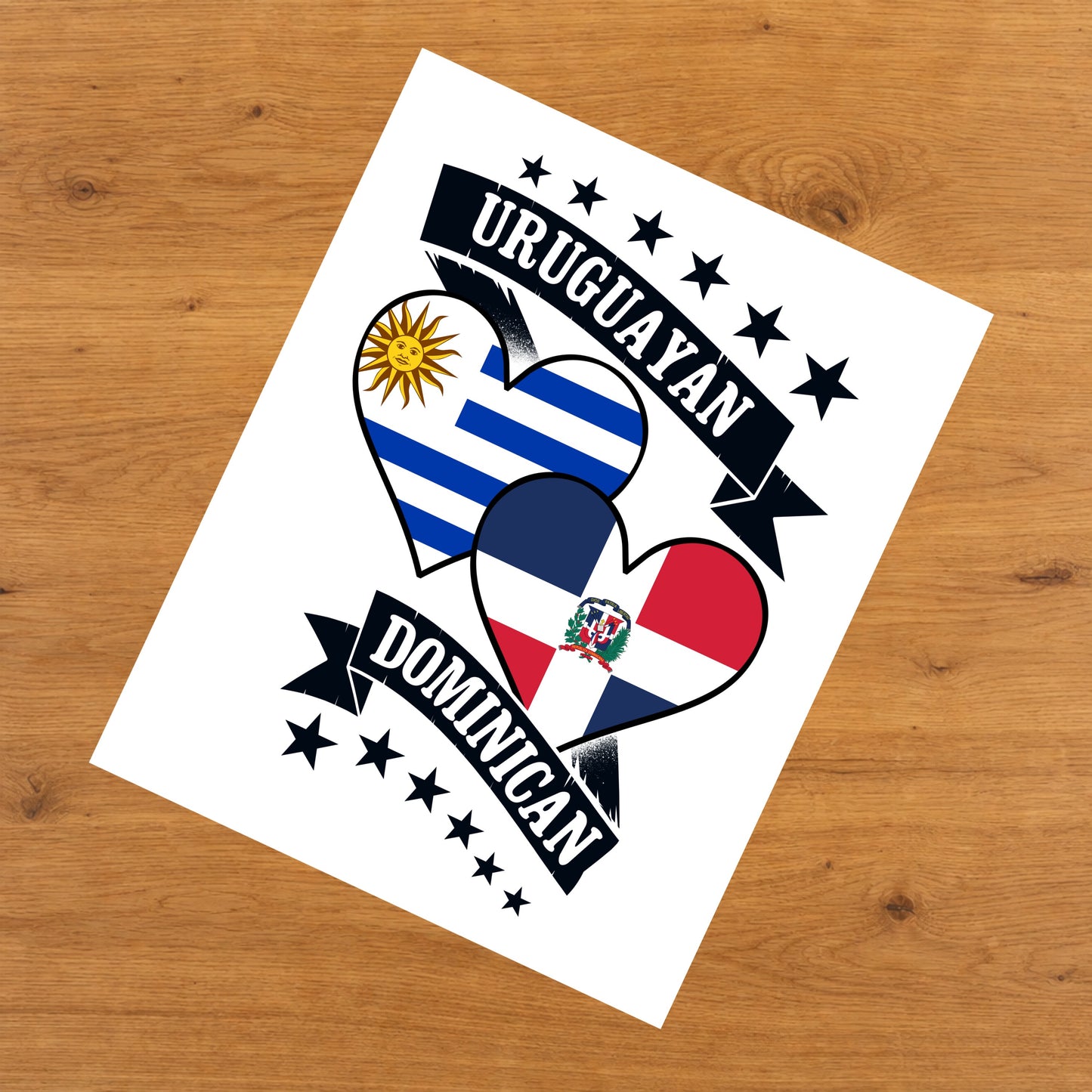 Uruguayan Dominican Heart Flags Uruguay Dominican Republic 8"x10" Wall Art Print