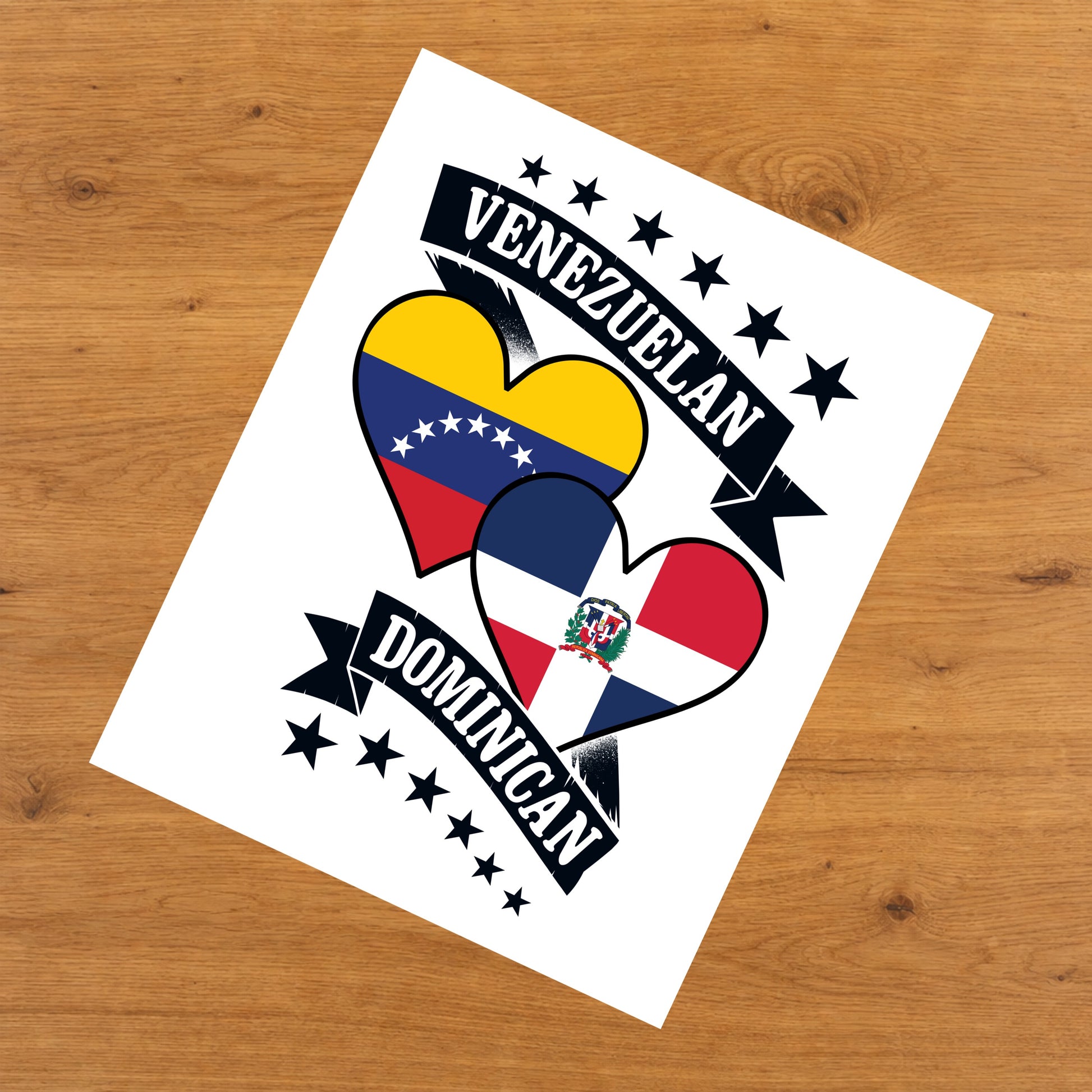 Venezuelan Dominican Heart Flags Venezuela Dominican Republic 8"x10" Wall Art Print