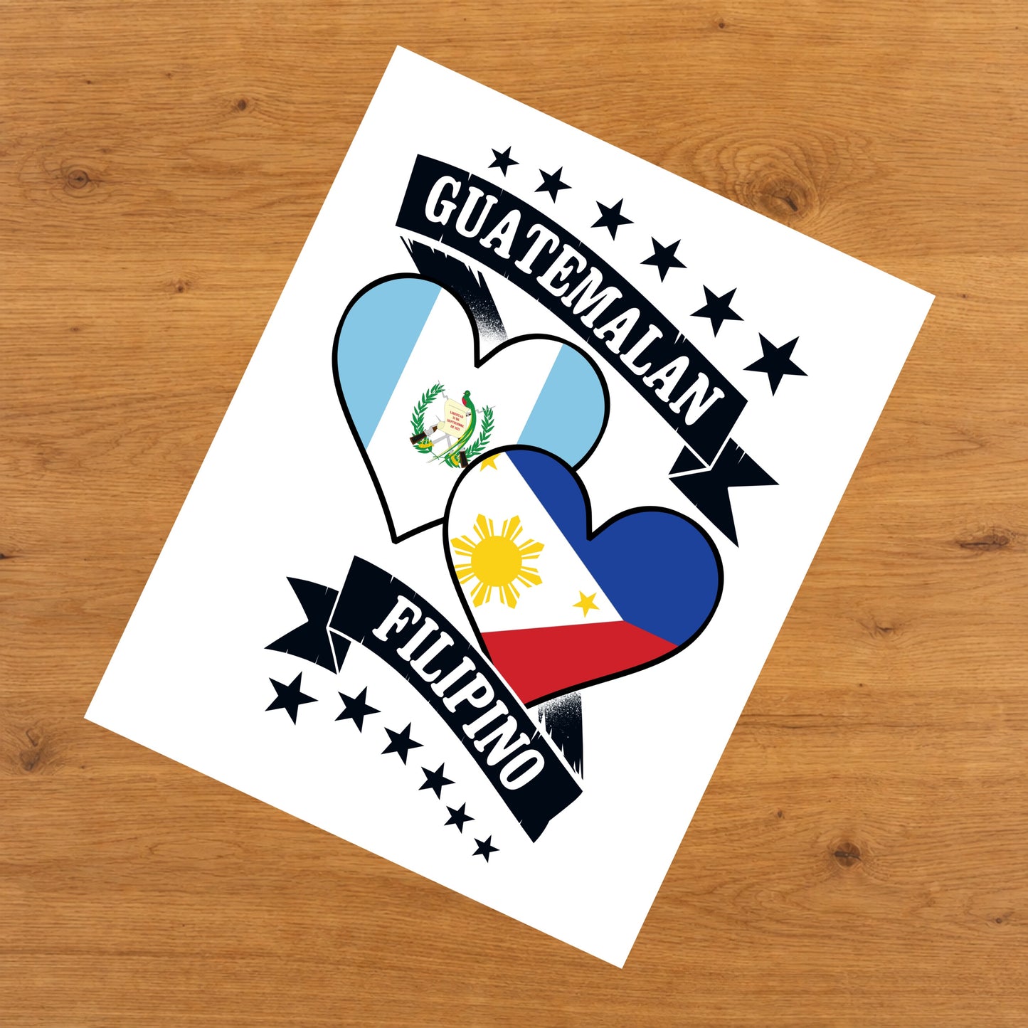 Guatemalan Filipino Heart Flags Guatemala Philippines 8"x10" Wall Art Print