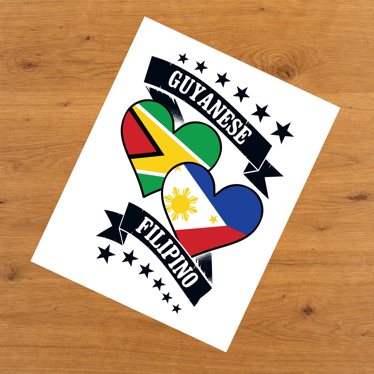 Guyanese Filipino Heart Flags Guyana Philippines 8"x10" Wall Art Print