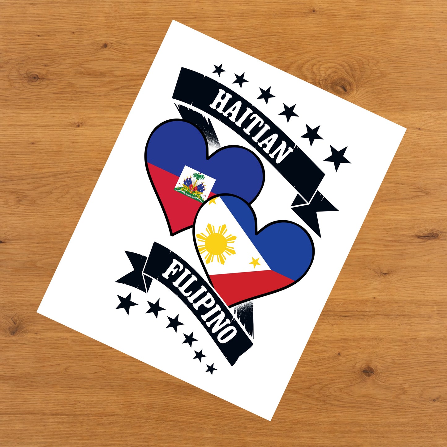 Haitian Filipino Heart Flags Haiti Philippines 8"x10" Wall Art Print