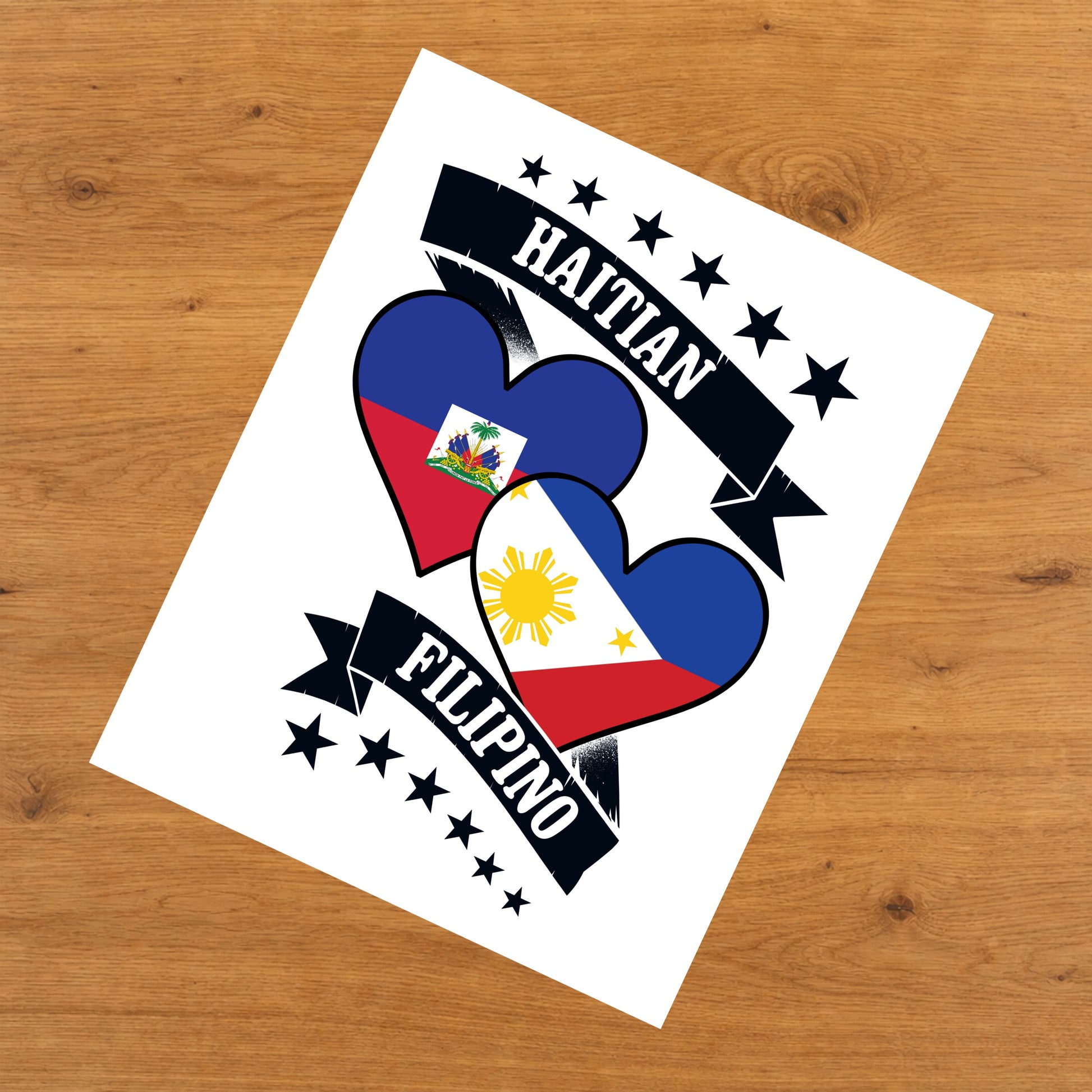 Haitian Filipino Heart Flags Haiti Philippines 8"x10" Wall Art Print