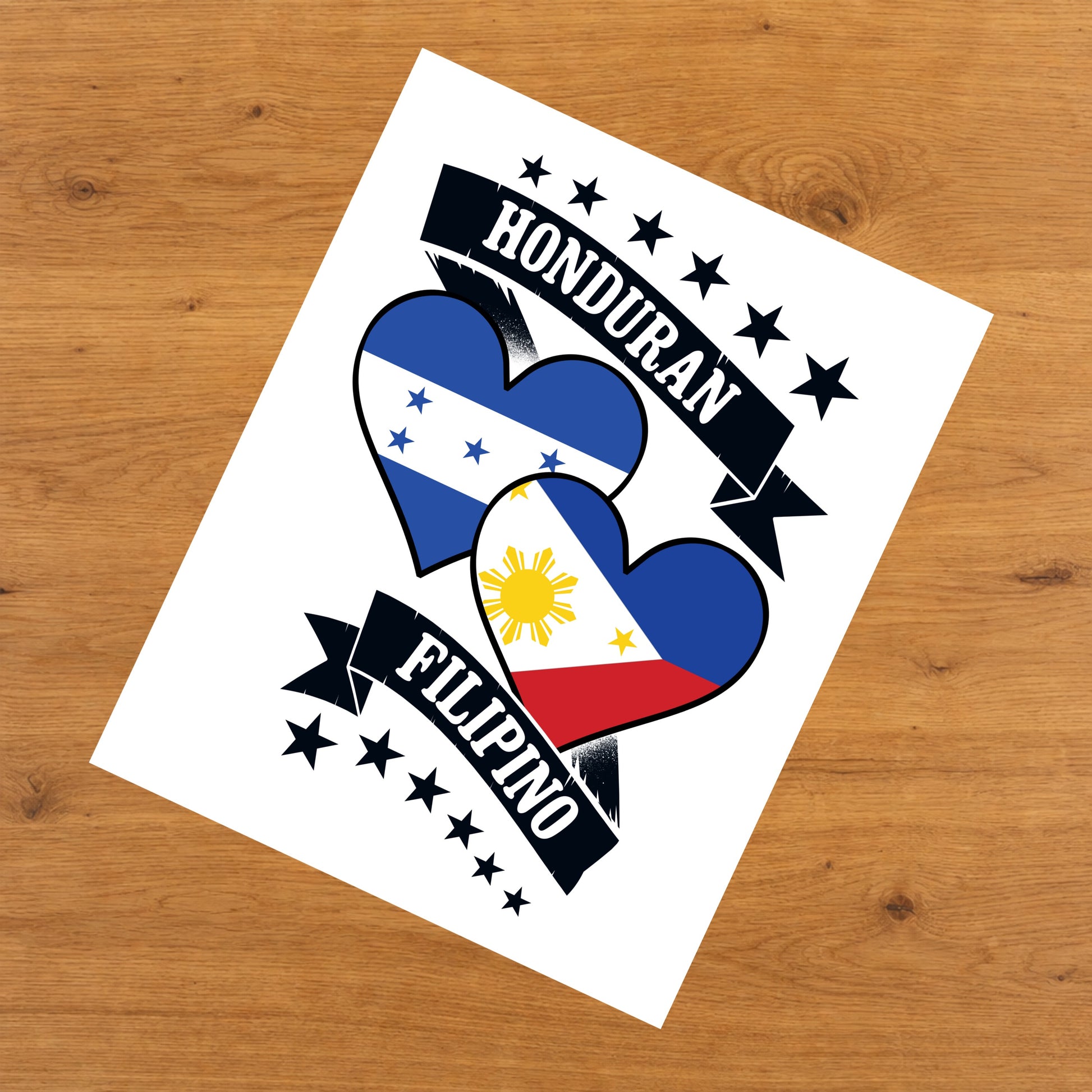 Honduran Filipino Heart Flags Honduras Philippines 8"x10" Wall Art Print