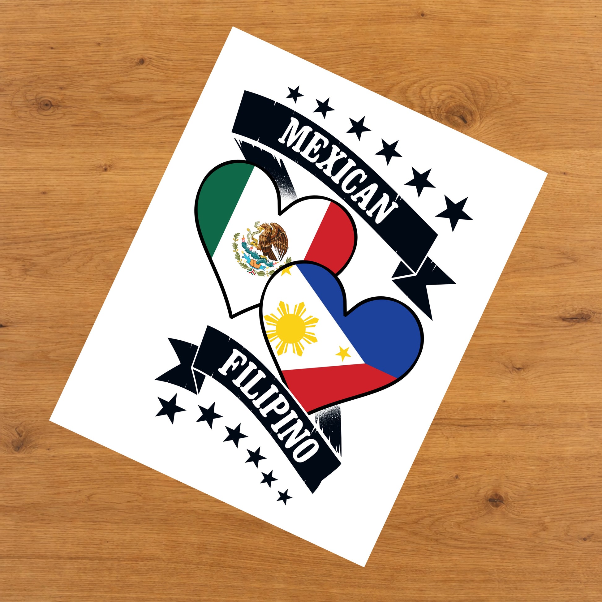 Mexican Filipino Heart Flags Mexico Philippines 8"x10" Wall Art Print