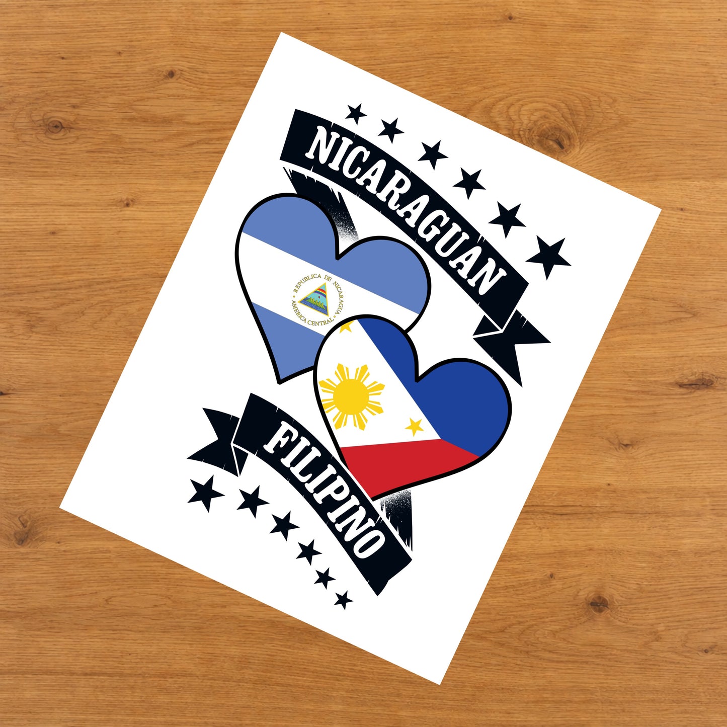 Nicaraguan Filipino Heart Flags Nicaragua Philippines 8"x10" Wall Art Print