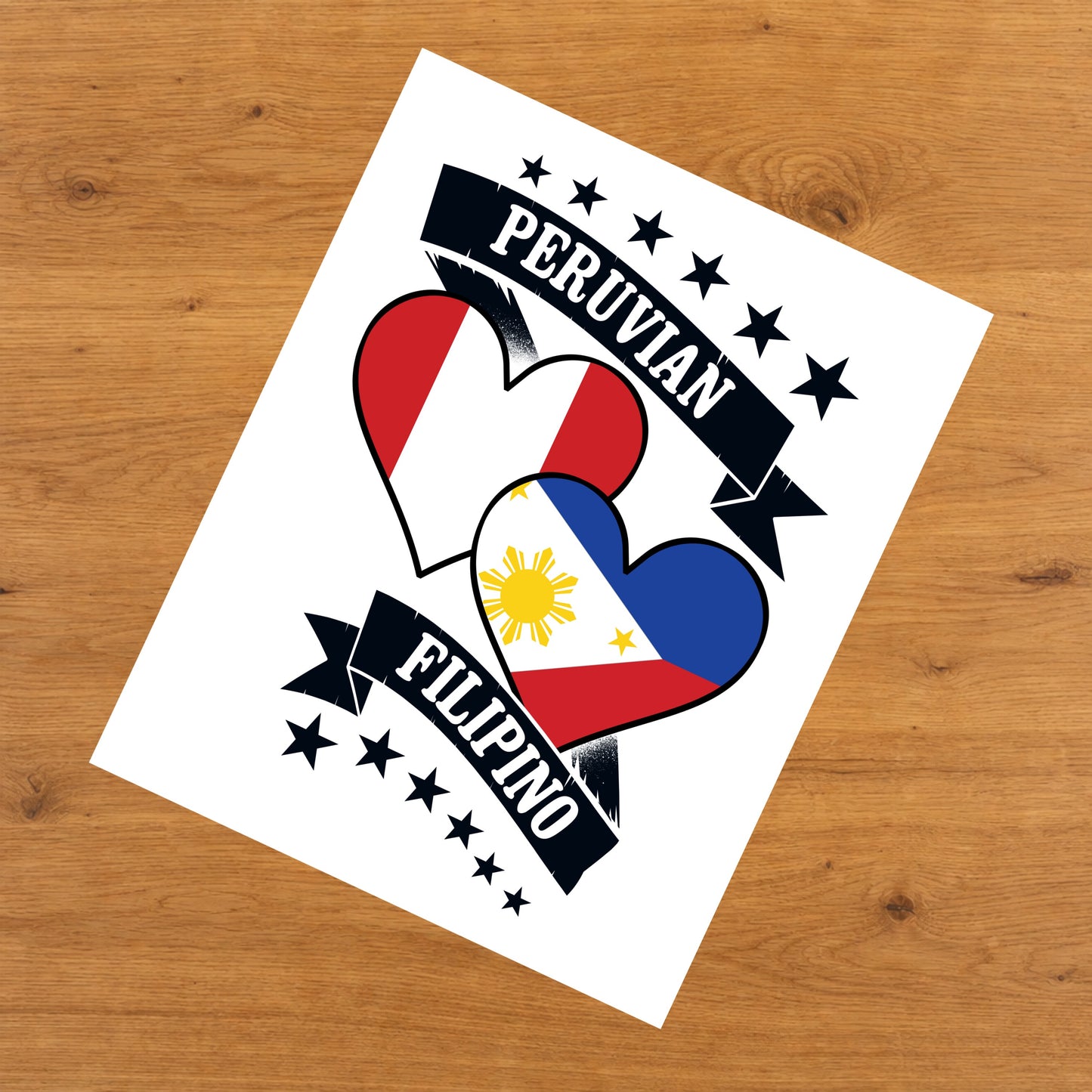 Peruvian Filipino Heart Flags Peru Philippines 8"x10" Wall Art Print
