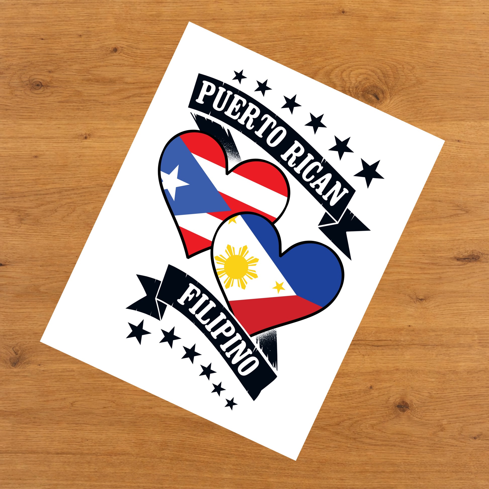 Puerto Rican Filipino Heart Flags Puerto Rico Philippines 8"x10" Wall Art Print