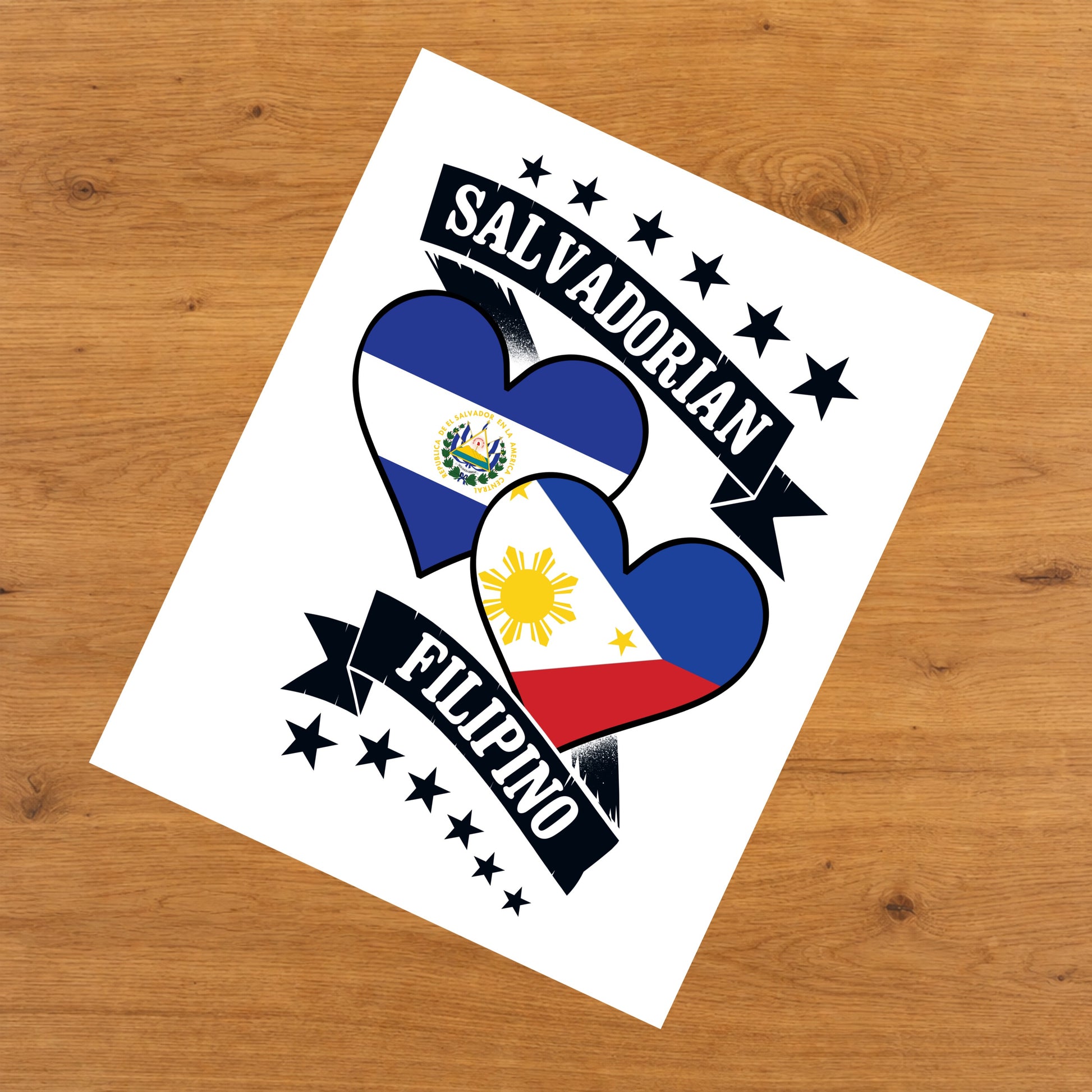 Salvadorian Filipino Heart Flags El Salvador Philippines 8"x10" Wall Art Print