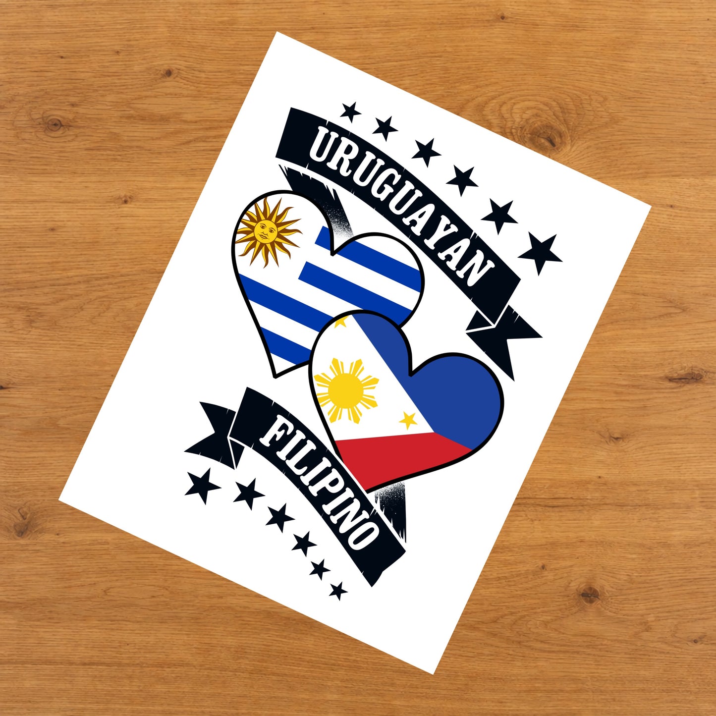 Uruguayan Filipino Heart Flags Uruguay Philippines 8"x10" Wall Art Print
