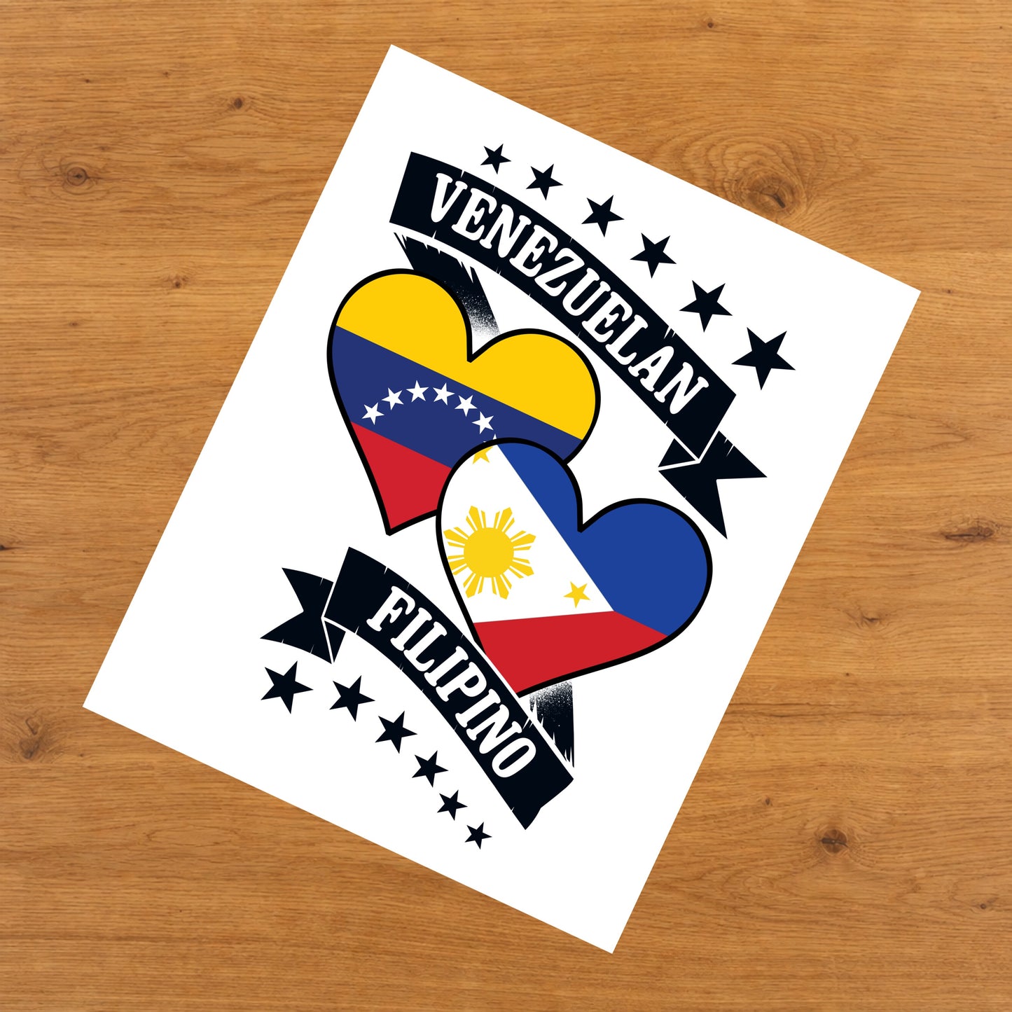 Venezuelan Filipino Heart Flags Venezuela Philippines 8"x10" Wall Art Print