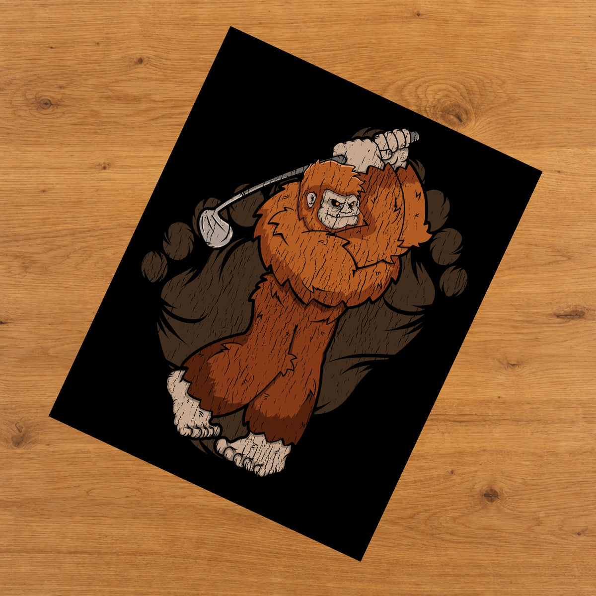 Bigfoot Golf Art - Sasquatch Golfing 8"x10" Wall Art Print