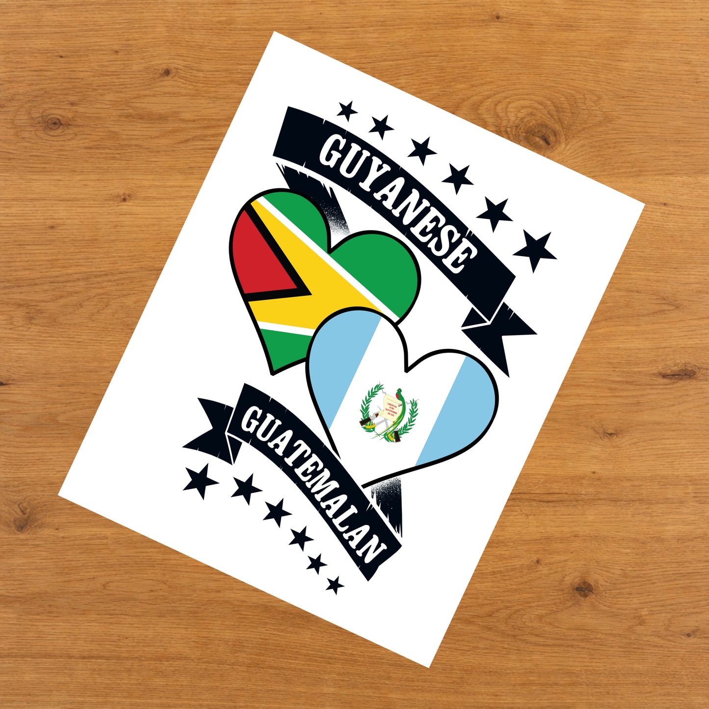 Guyanese Guatemalan Heart Flags Guyana Guatemala 8"x10" Wall Art Print