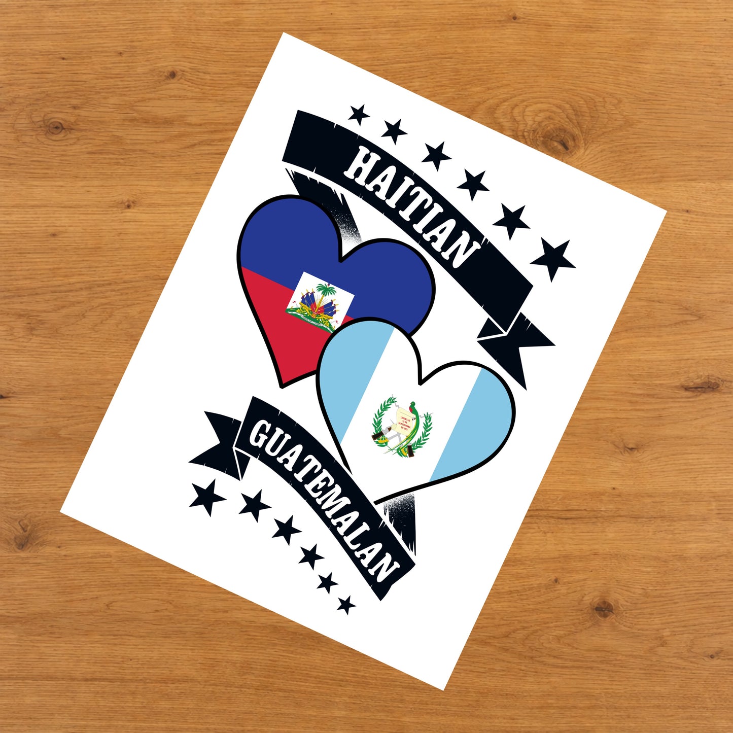 Haitian Guatemalan Heart Flags Haiti Guatemala 8"x10" Wall Art Print