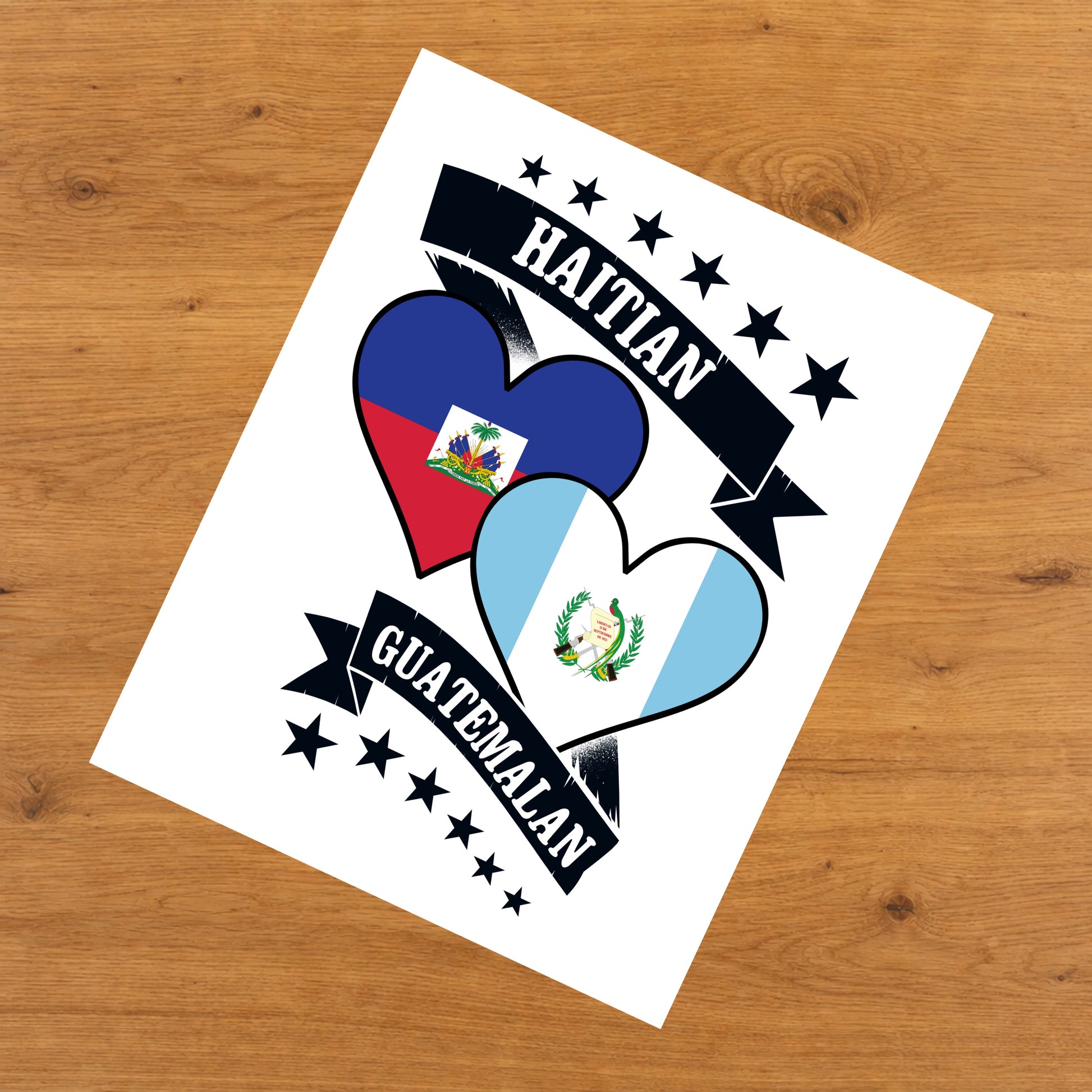 Haitian Guatemalan Heart Flags Haiti Guatemala 8"x10" Wall Art Print
