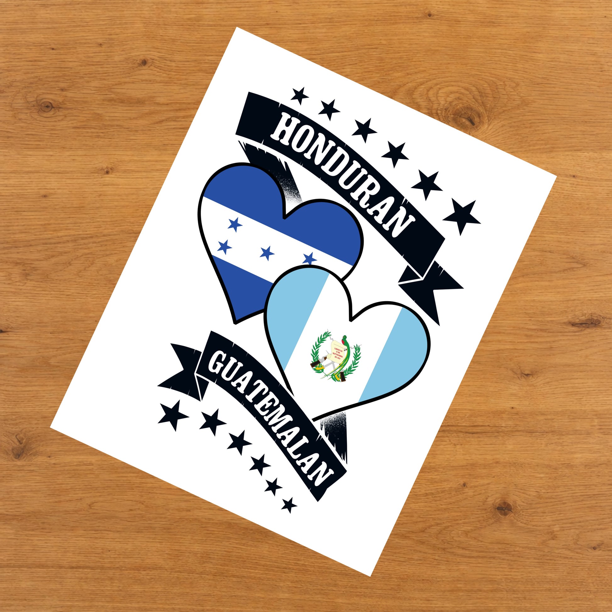 Honduran Guatemalan Heart Flags Honduras Guatemala 8"x10" Wall Art Print