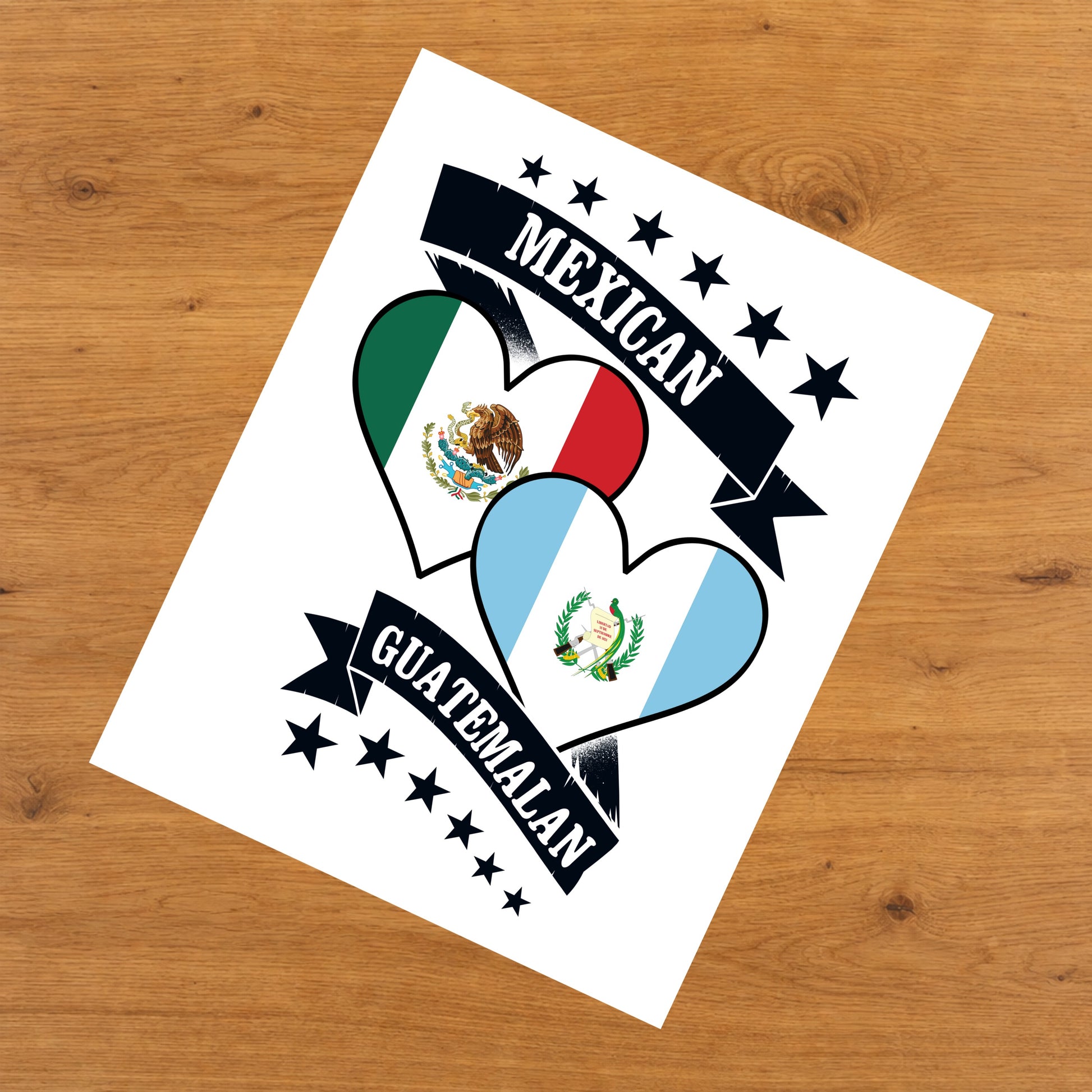 Mexican Guatemalan Heart Flags Mexico Guatemala 8"x10" Wall Art Print