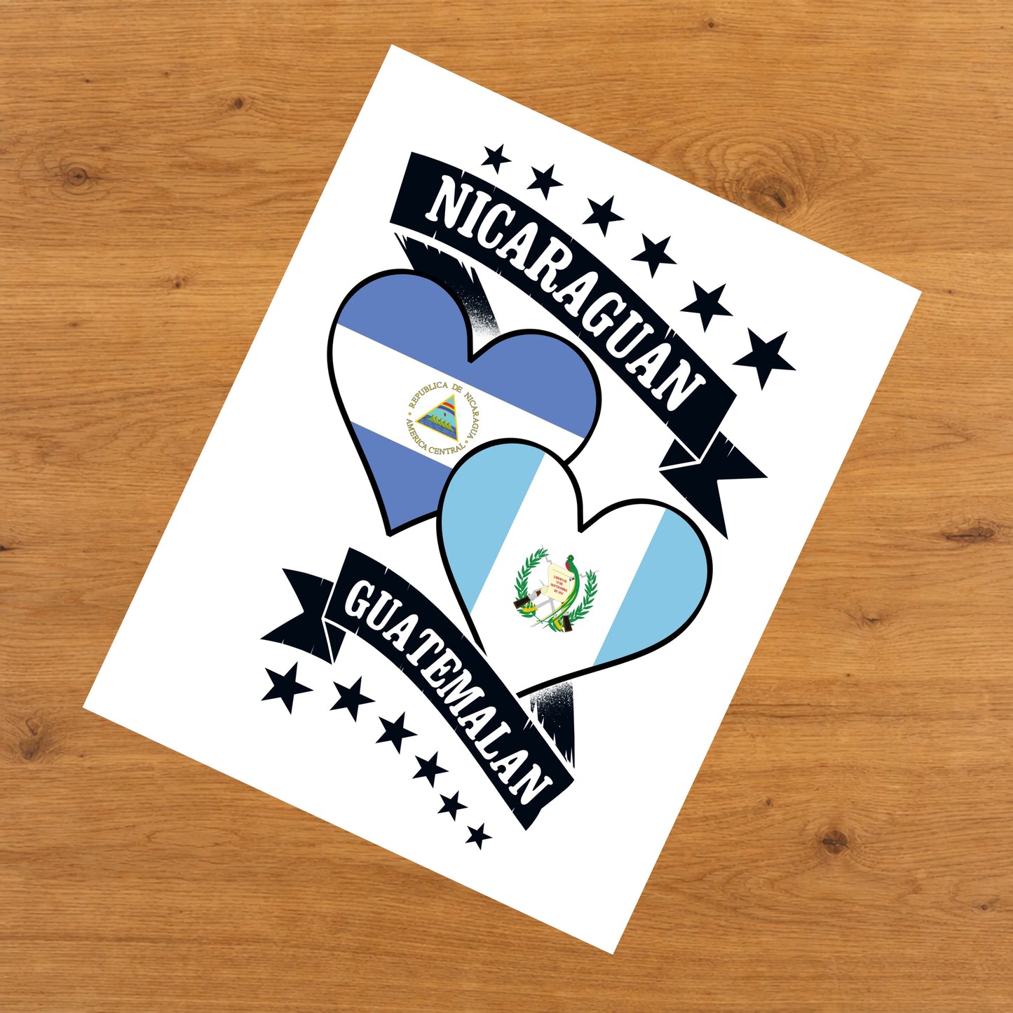 Nicaraguan Guatemalan Heart Flags Nicaragua Guatemala 8"x10" Wall Art Print