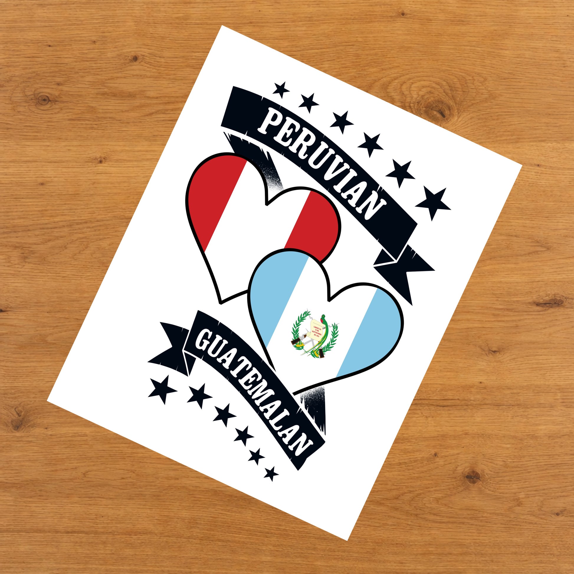 Peruvian Guatemalan Heart Flags Peru Guatemala 8"x10" Wall Art Print