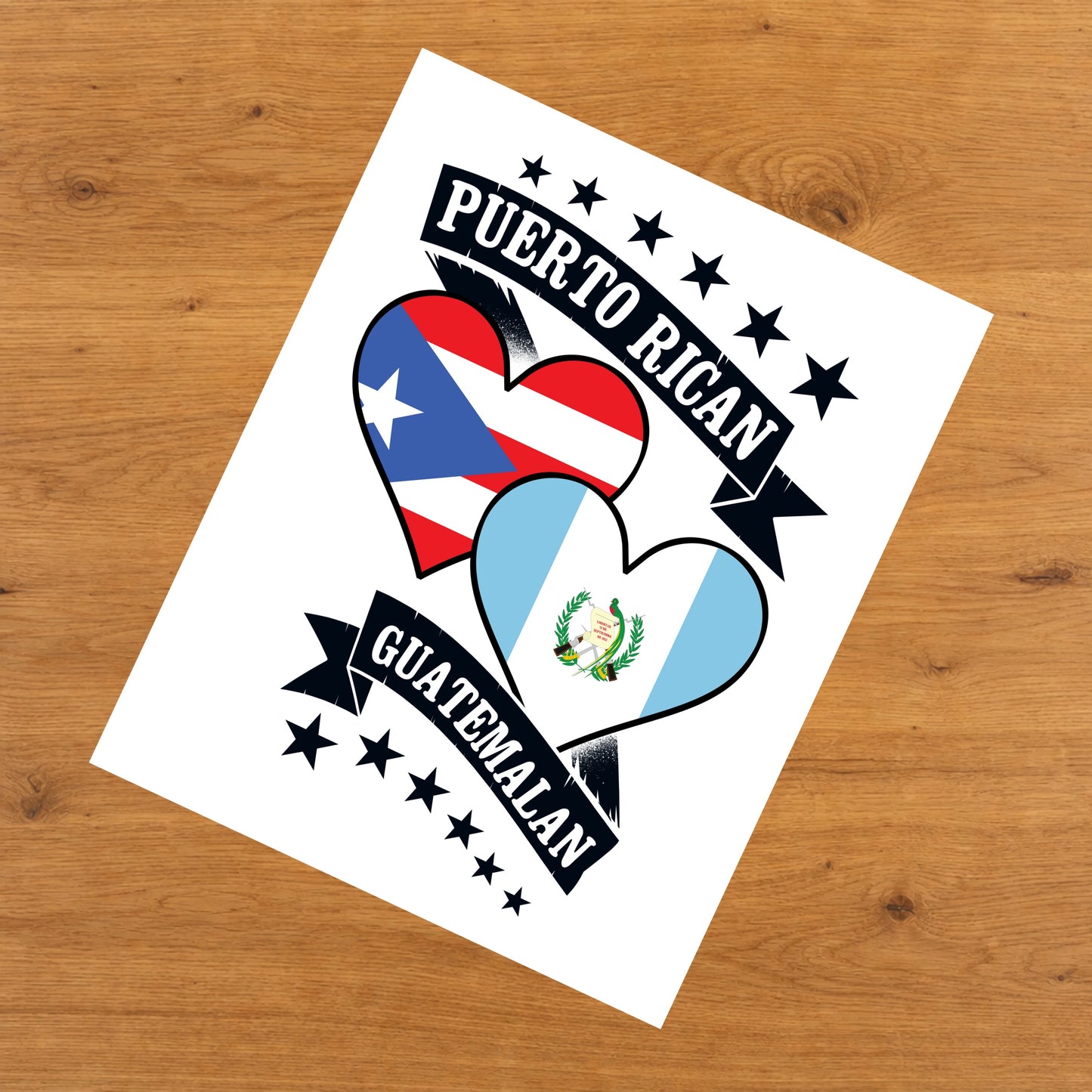 Puerto Rican Guatemalan Heart Flags Puerto Rico Guatemala 8"x10" Wall Art Print
