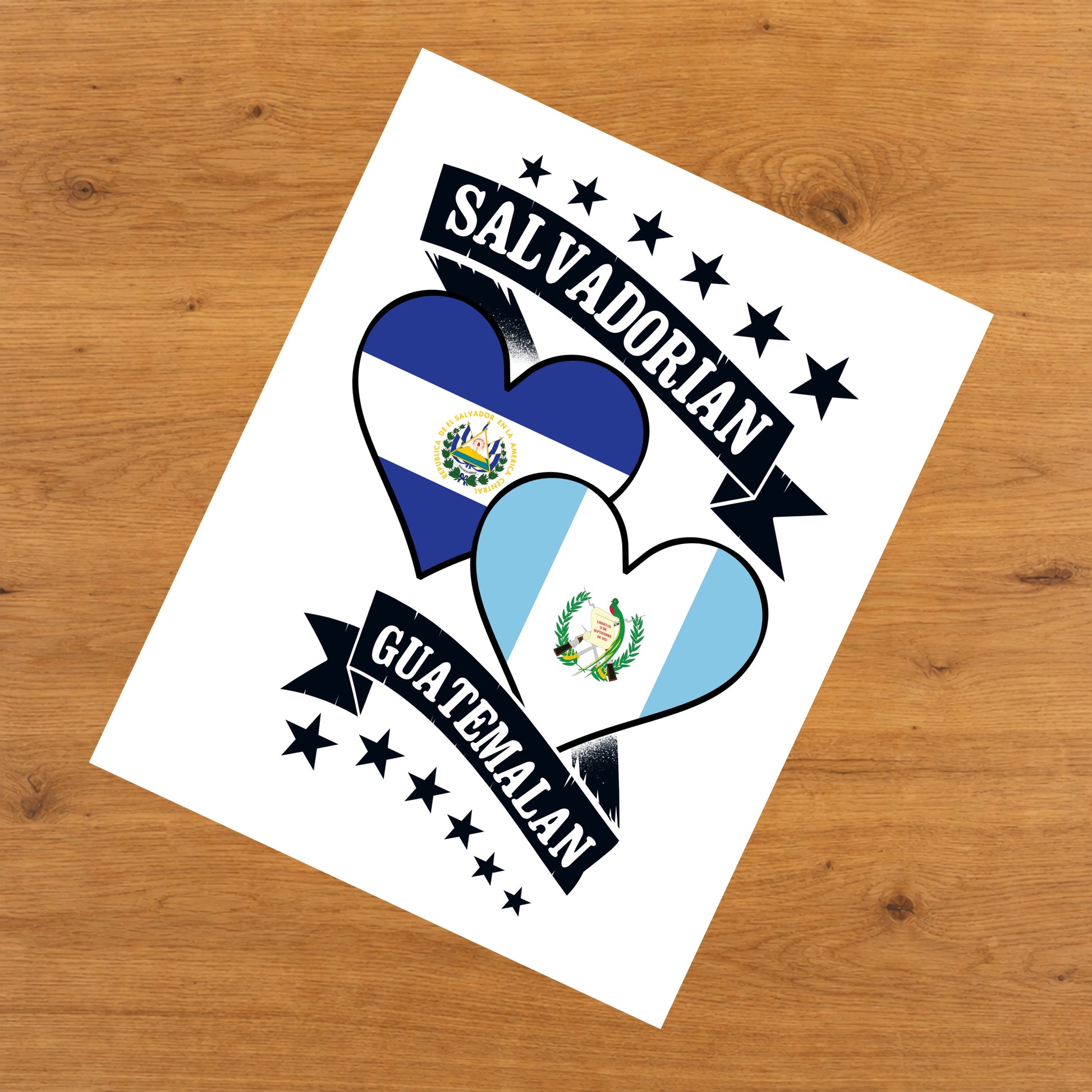 Salvadorian Guatemalan Heart Flags El Salvador Guatemala 8"x10" Wall Art Print