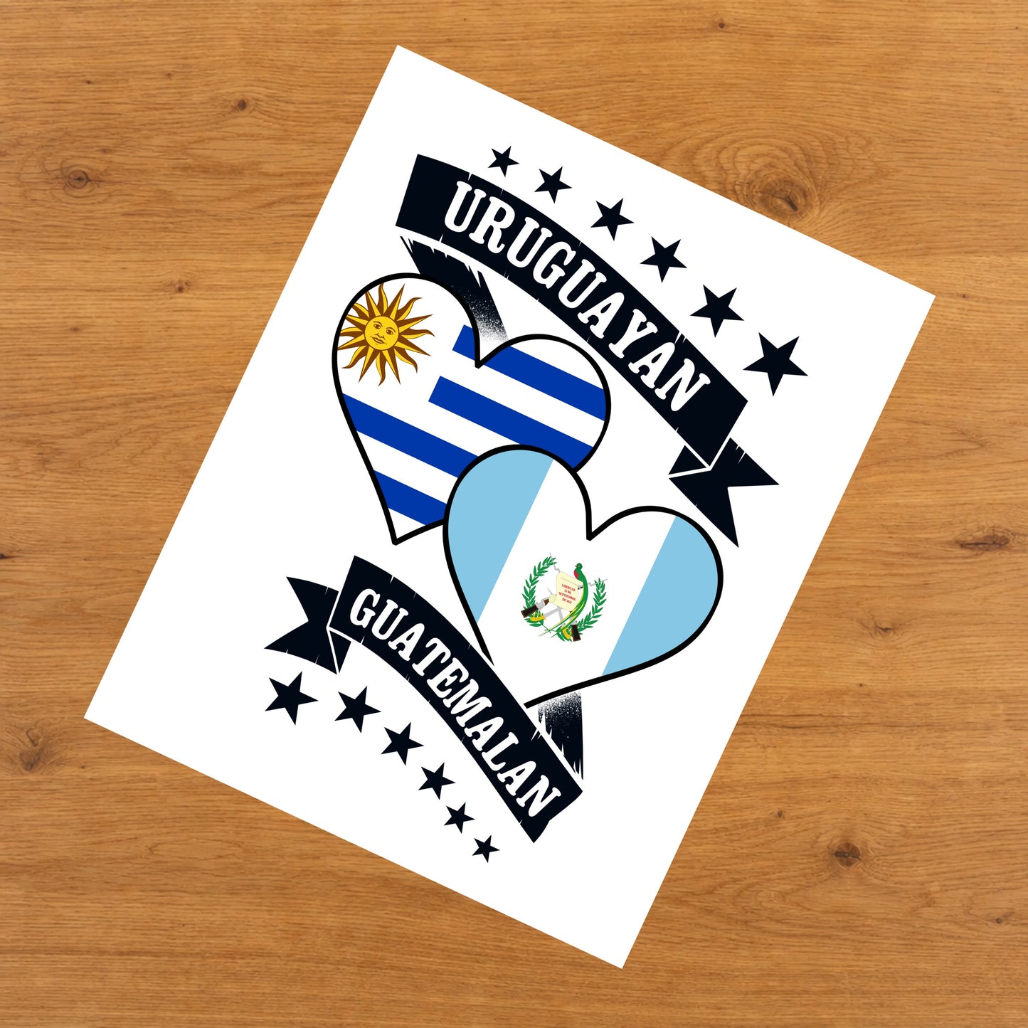 Uruguayan Guatemalan Heart Flags Uruguay Guatemala 8"x10" Wall Art Print