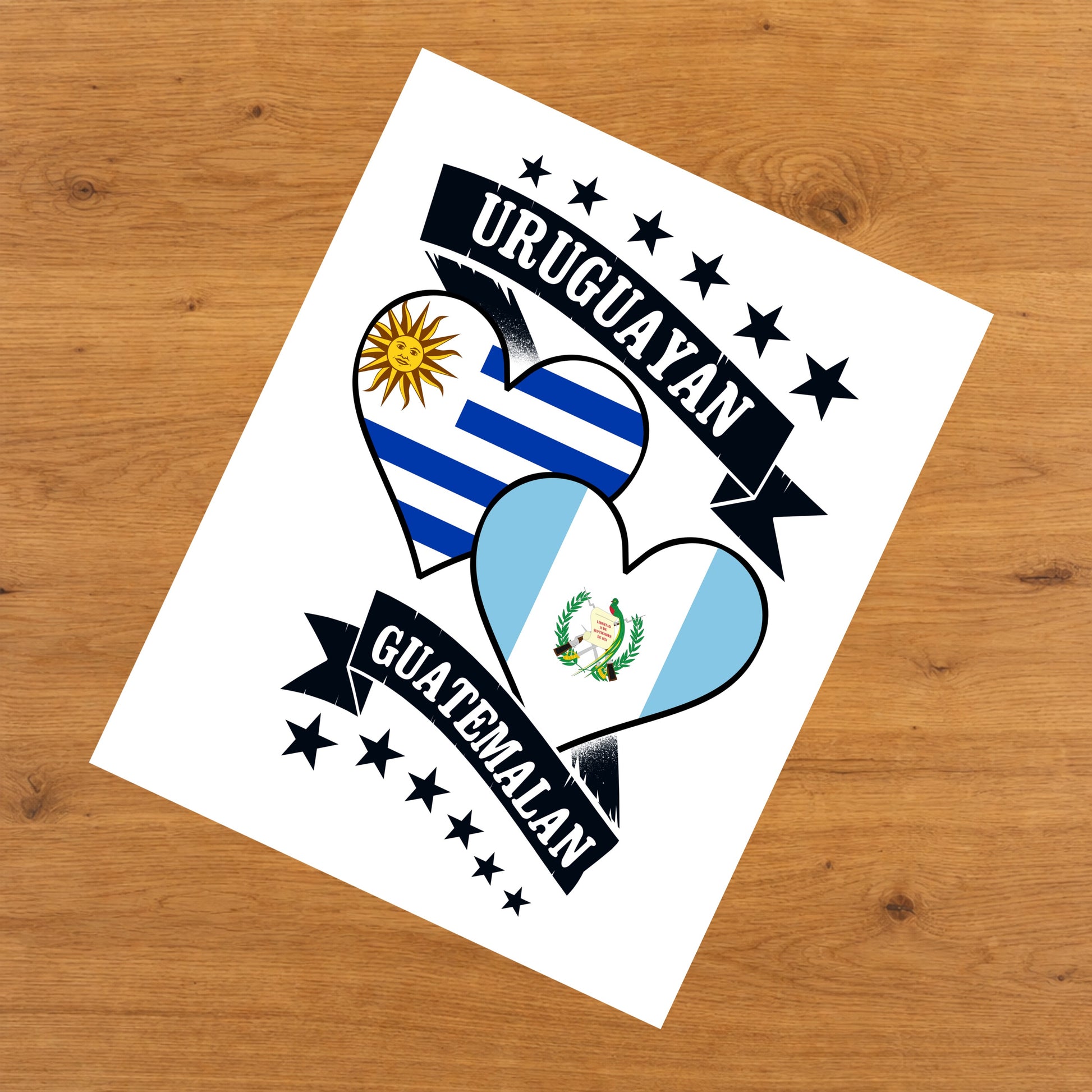 Uruguayan Guatemalan Heart Flags Uruguay Guatemala 8"x10" Wall Art Print