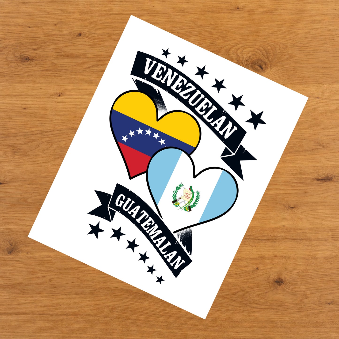 Venezuelan Guatemalan Heart Flags Venezuela Guatemala 8"x10" Wall Art Print