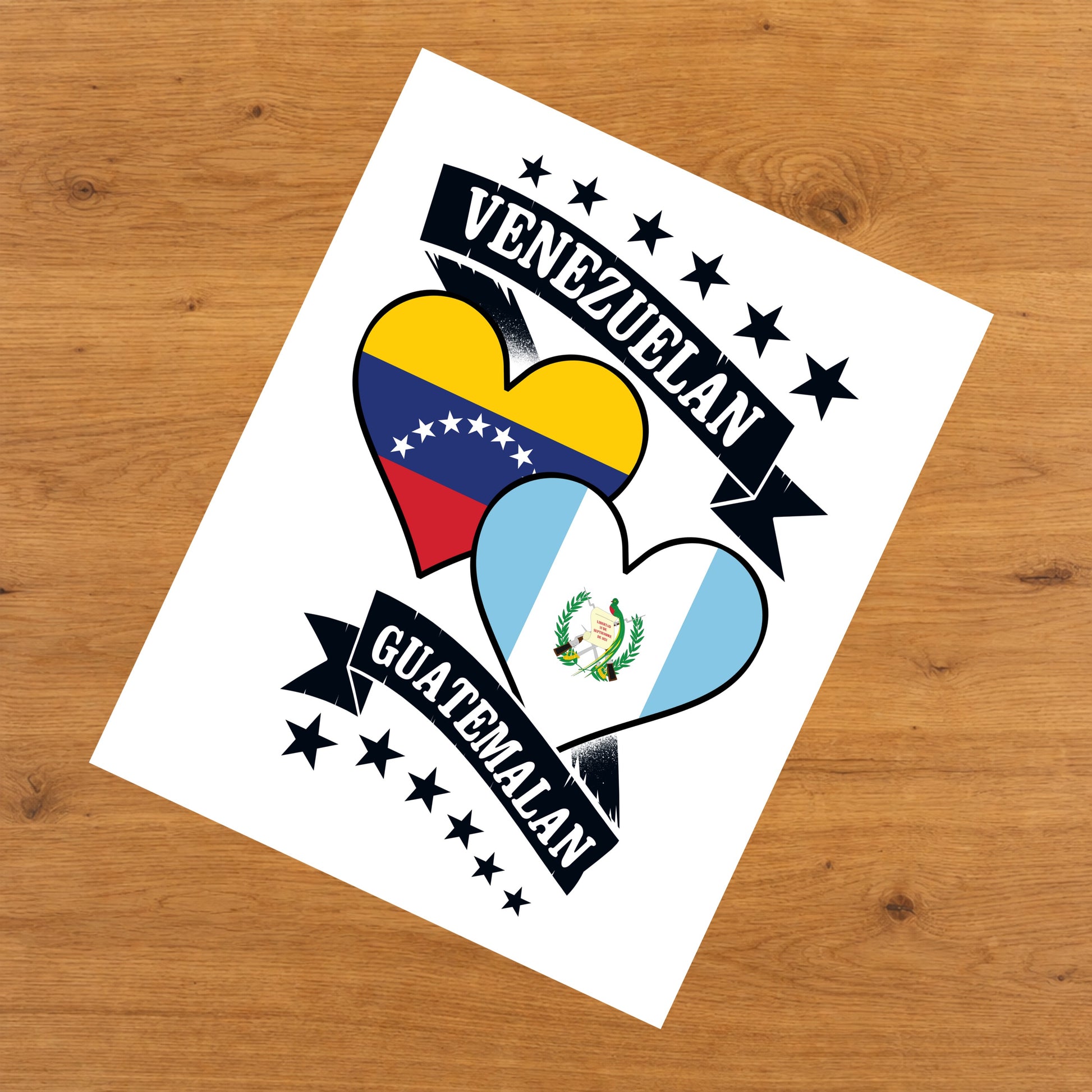 Venezuelan Guatemalan Heart Flags Venezuela Guatemala 8"x10" Wall Art Print