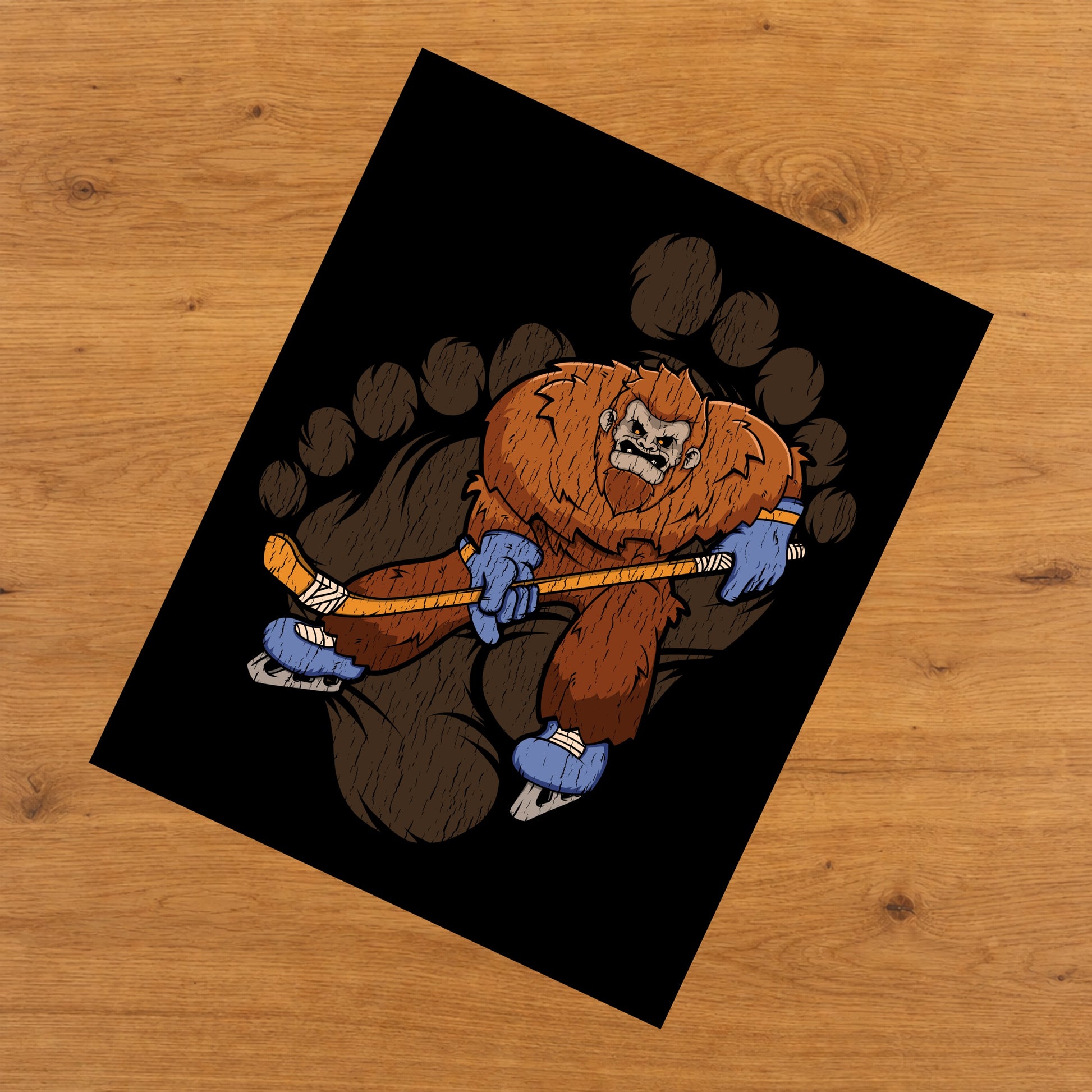 Bigfoot Hockey Art - Sasquatch Ice Hockey 8"x10" Wall Art Print