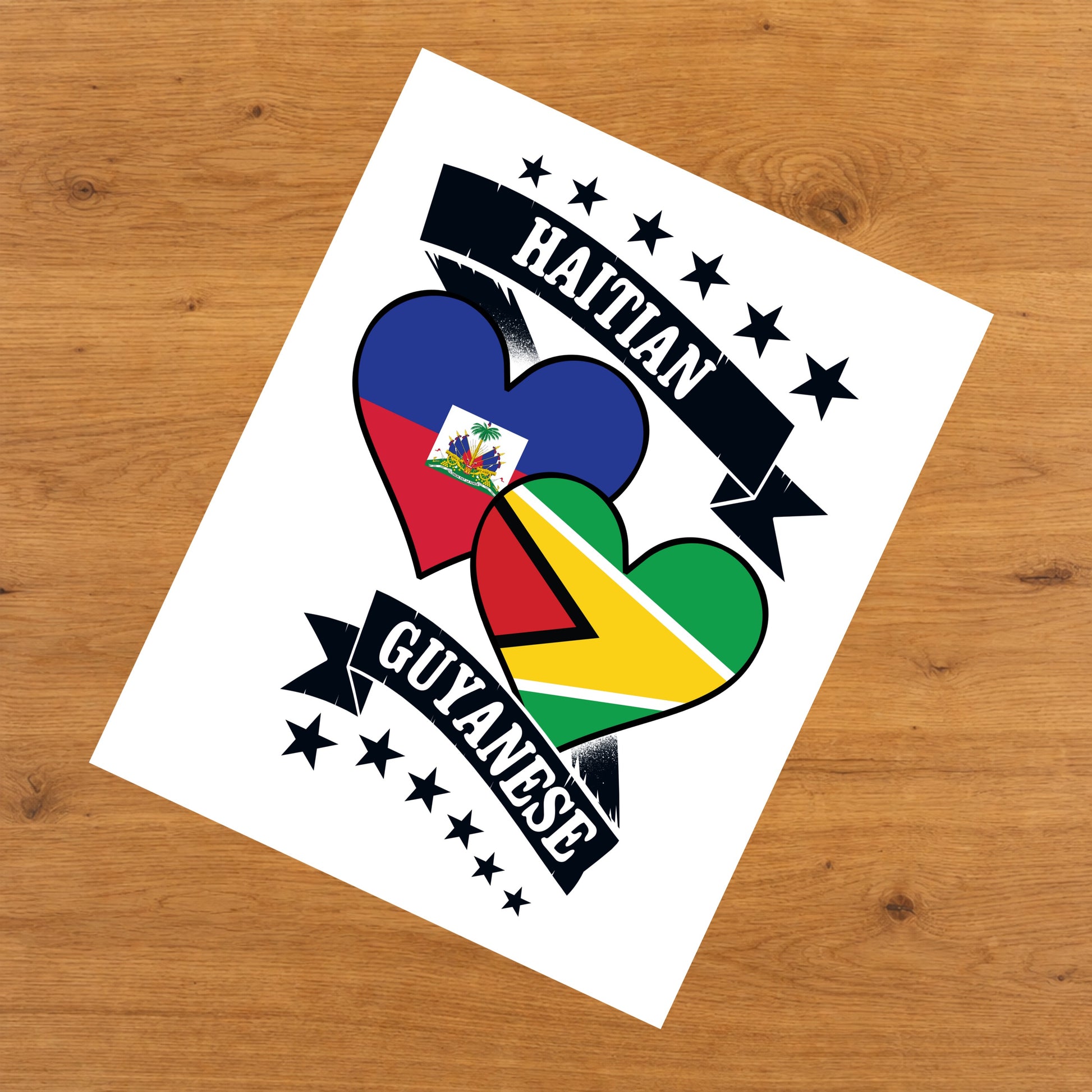 Haitian Guyanese Heart Flags Haiti Guyana 8"x10" Wall Art Print