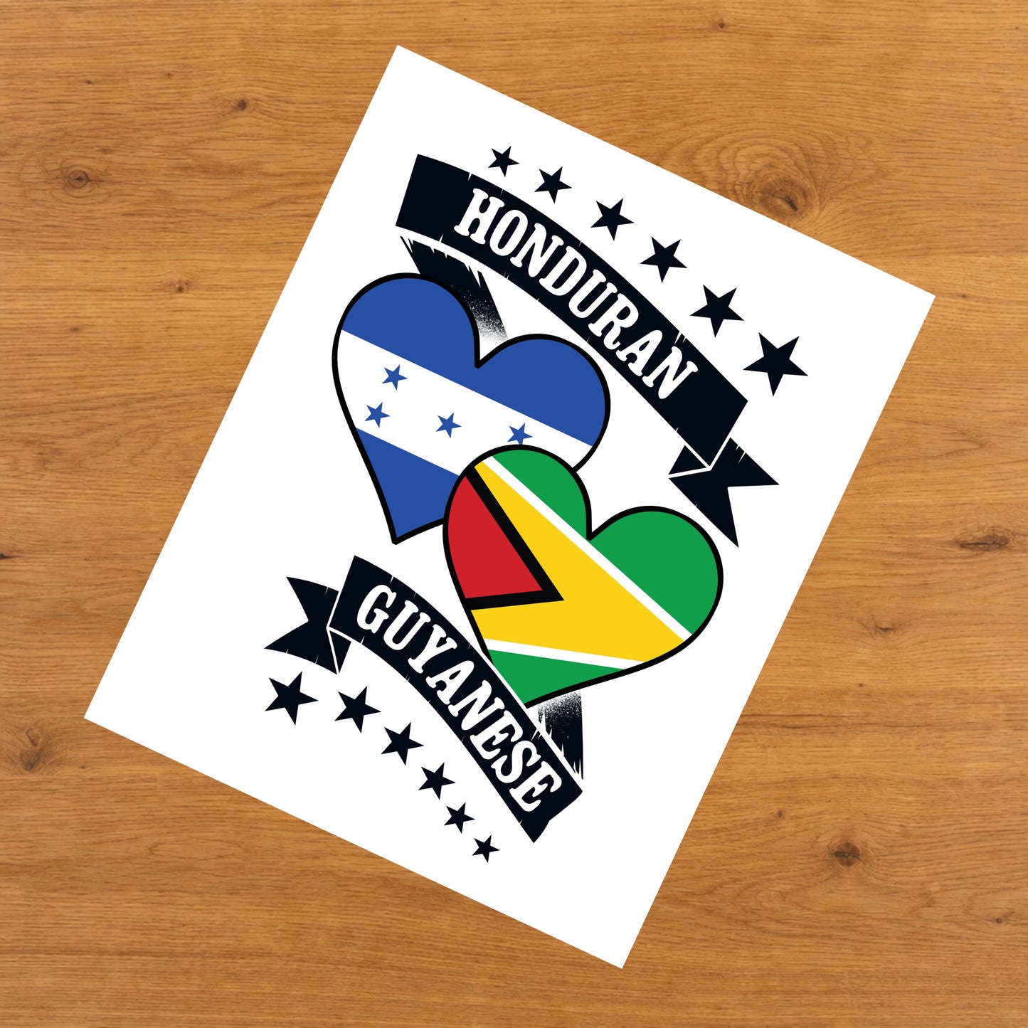 Honduran Guyanese Heart Flags Honduras Guyana 8"x10" Wall Art Print