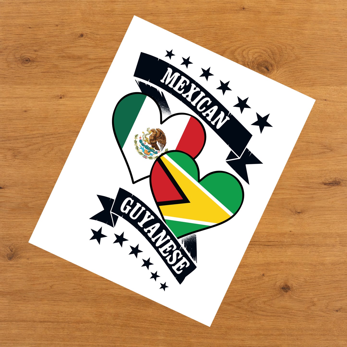 Mexican Guyanese Heart Flags Mexico Guyana 8"x10" Wall Art Print