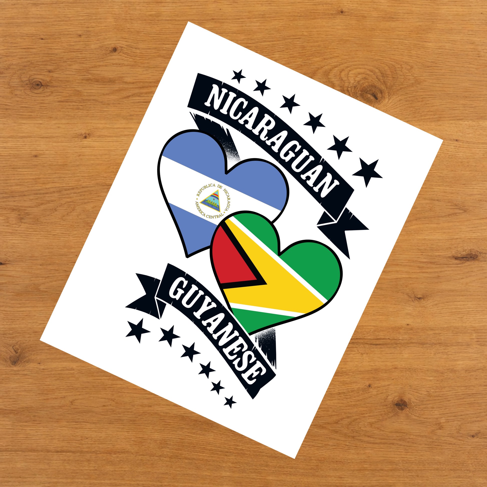 Nicaraguan Guyanese Heart Flags Nicaragua Guyana 8"x10" Wall Art Print