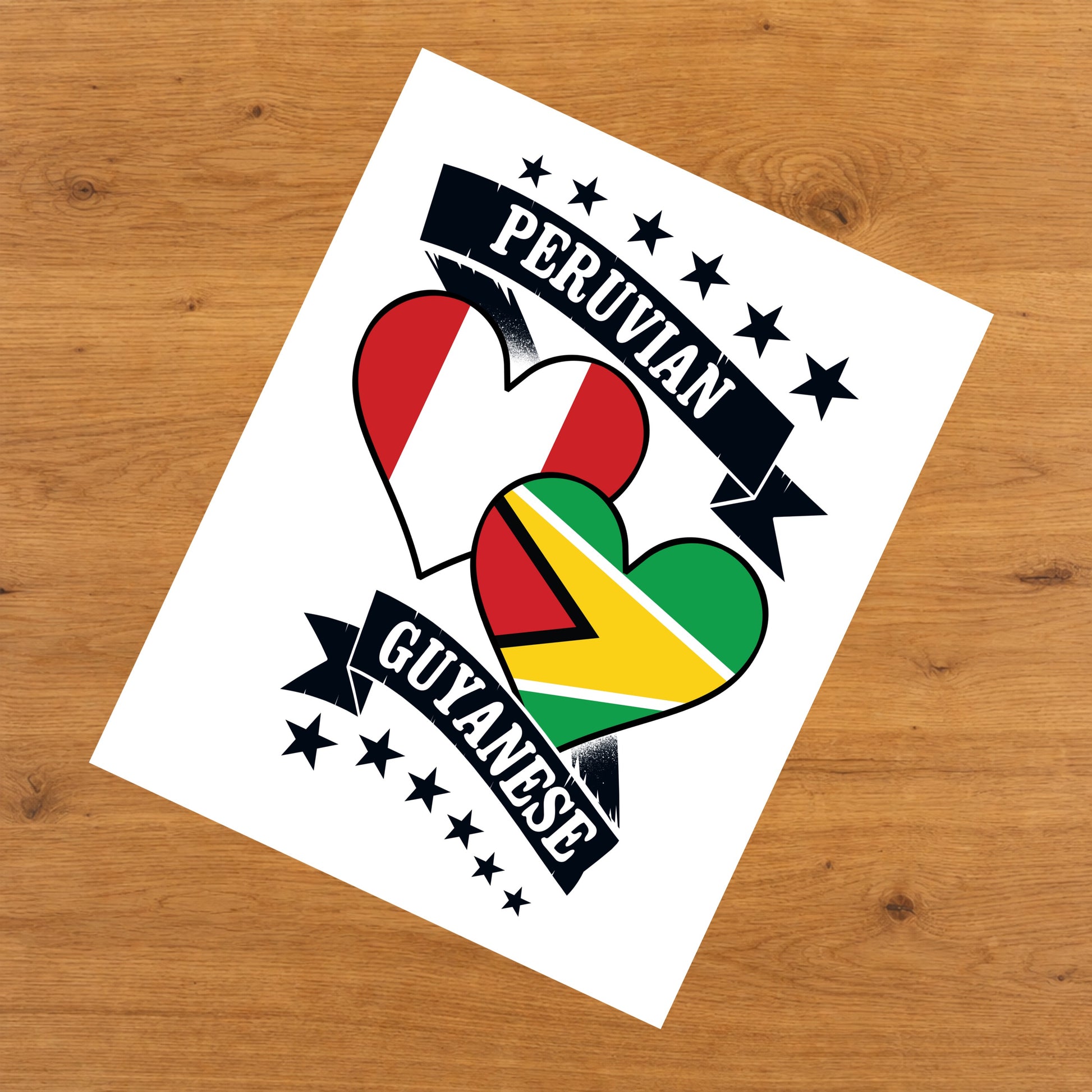 Peruvian Guyanese Heart Flags Peru Guyana 8"x10" Wall Art Print