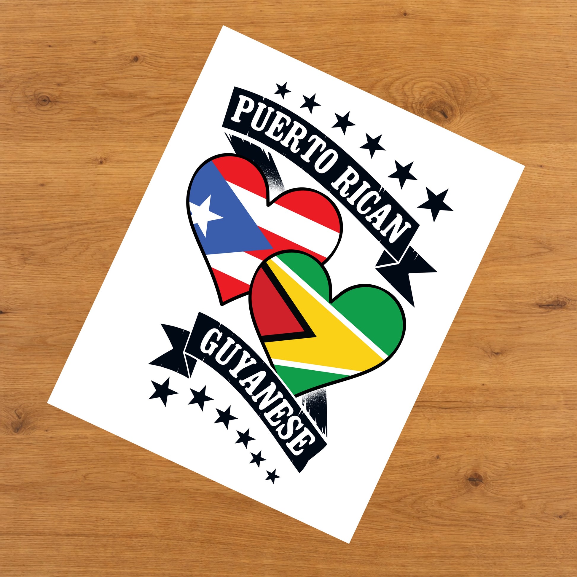 Puerto Rican Guyanese Heart Flags Puerto Rico Guyana 8"x10" Wall Art Print