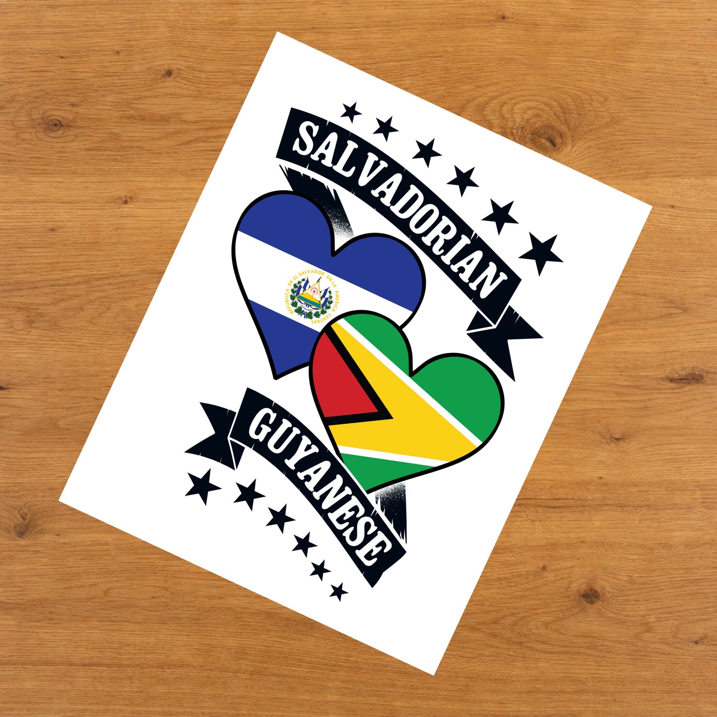 Salvadorian Guyanese Heart Flags El Salvador Guyana 8"x10" Wall Art Print