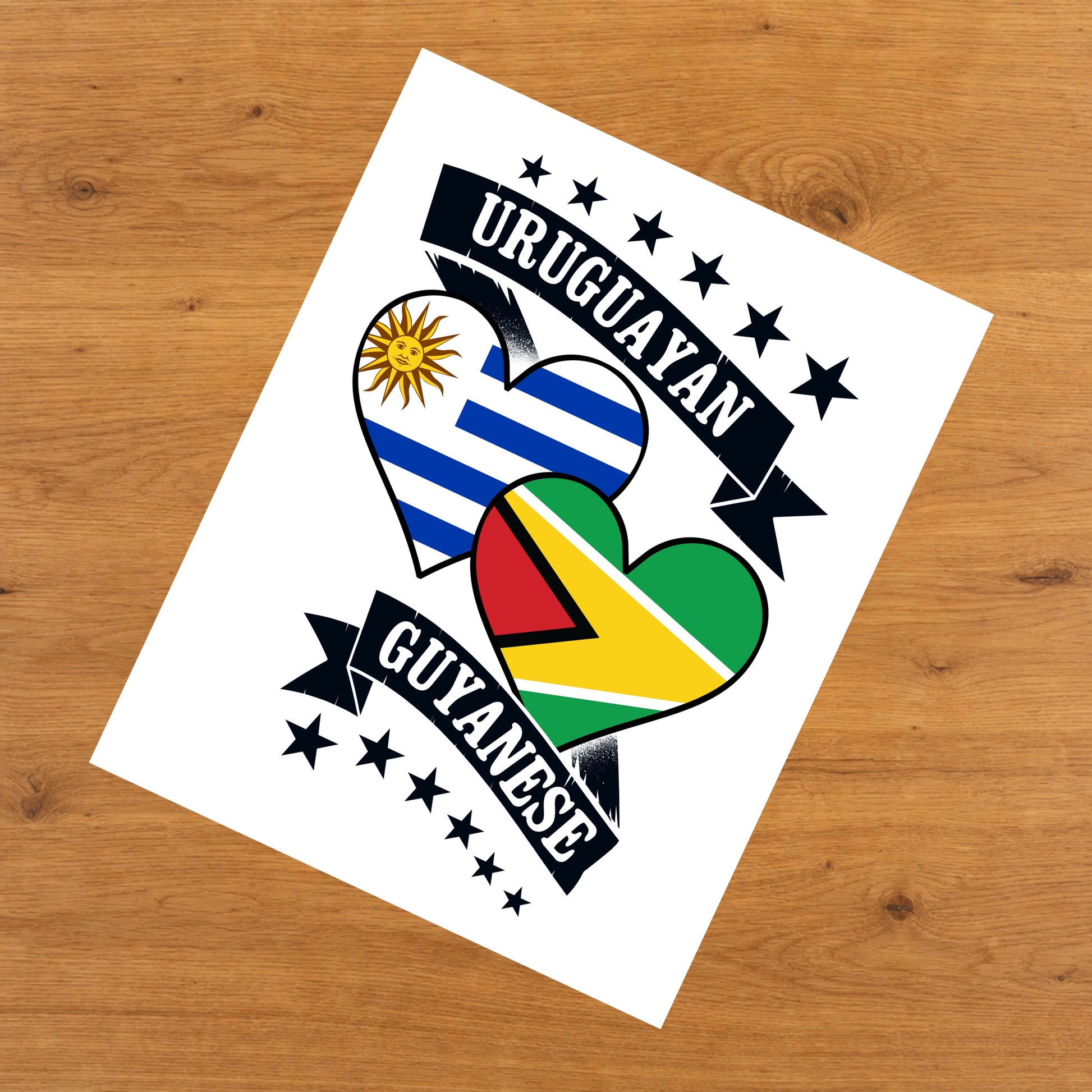 Uruguayan Guyanese Heart Flags Uruguay Guyana 8"x10" Wall Art Print